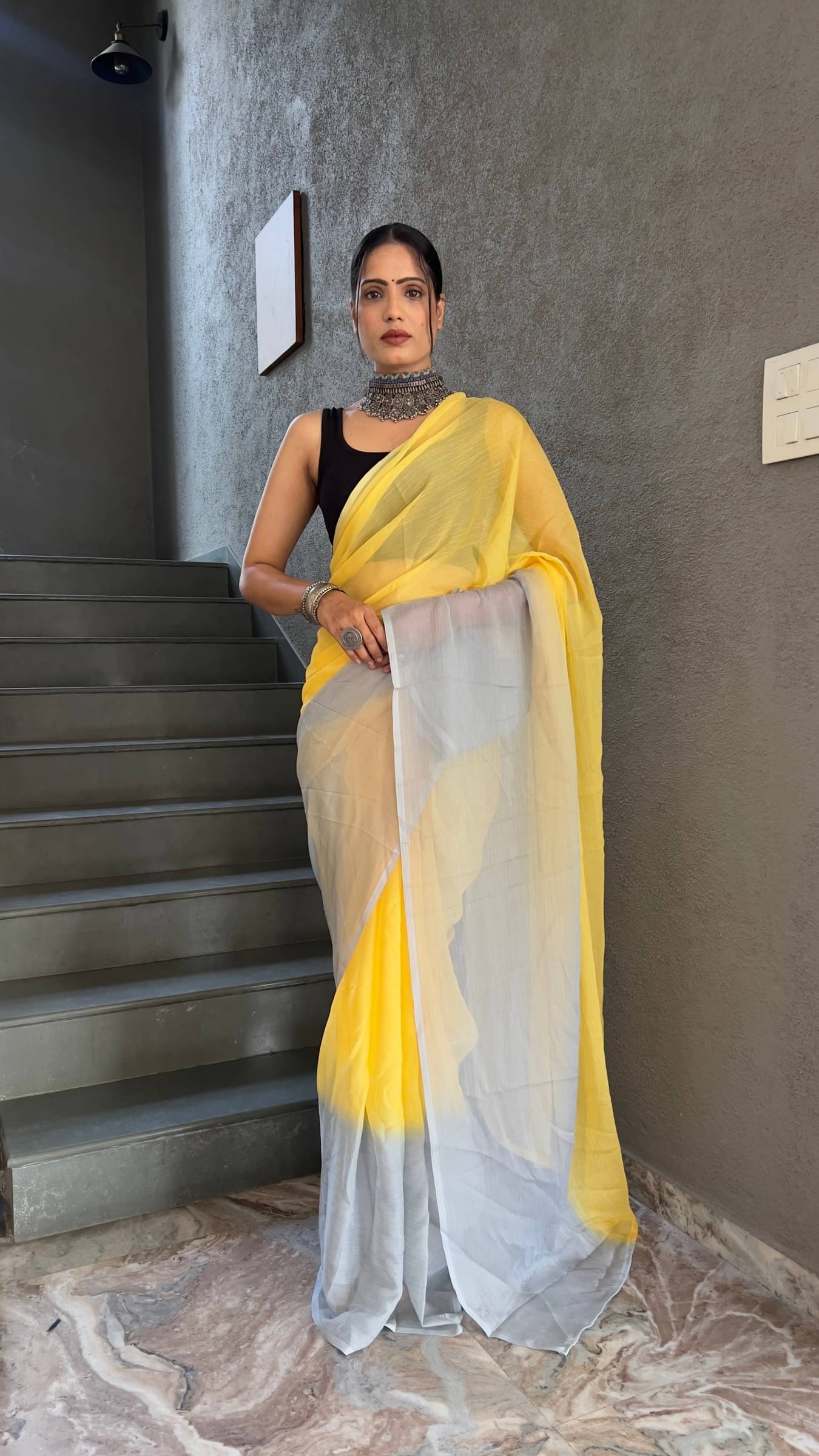     			Rangtulika Ethnics Georgette Solid Saree With Unstitched Blouse Piece ( Yellow )