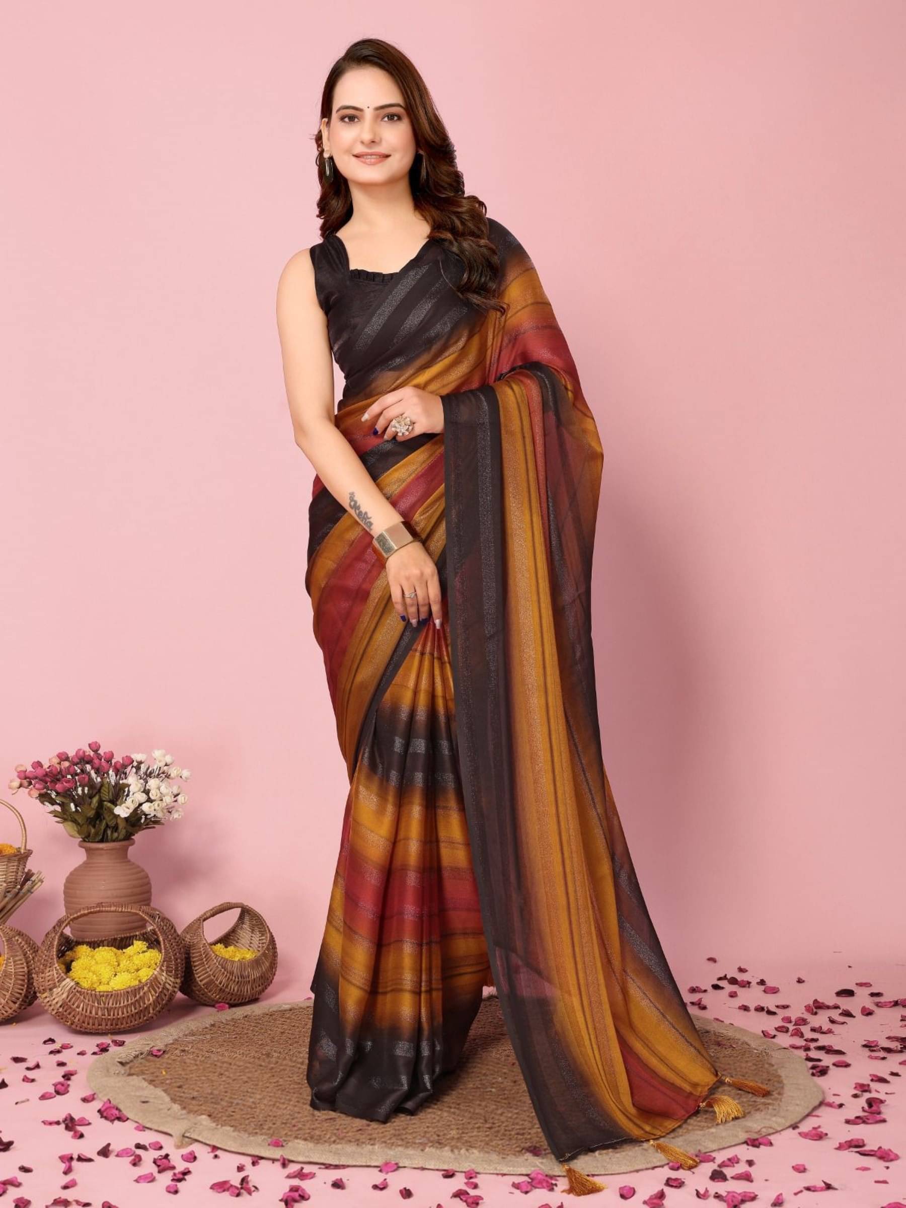 Rangtulika Ethnics Georgette Solid Saree With Unstitched Blouse Piece ( Orange ) Rangtulika Ethnics Georgette Solid Saree With Unstitched Blouse Piece ( Orange )