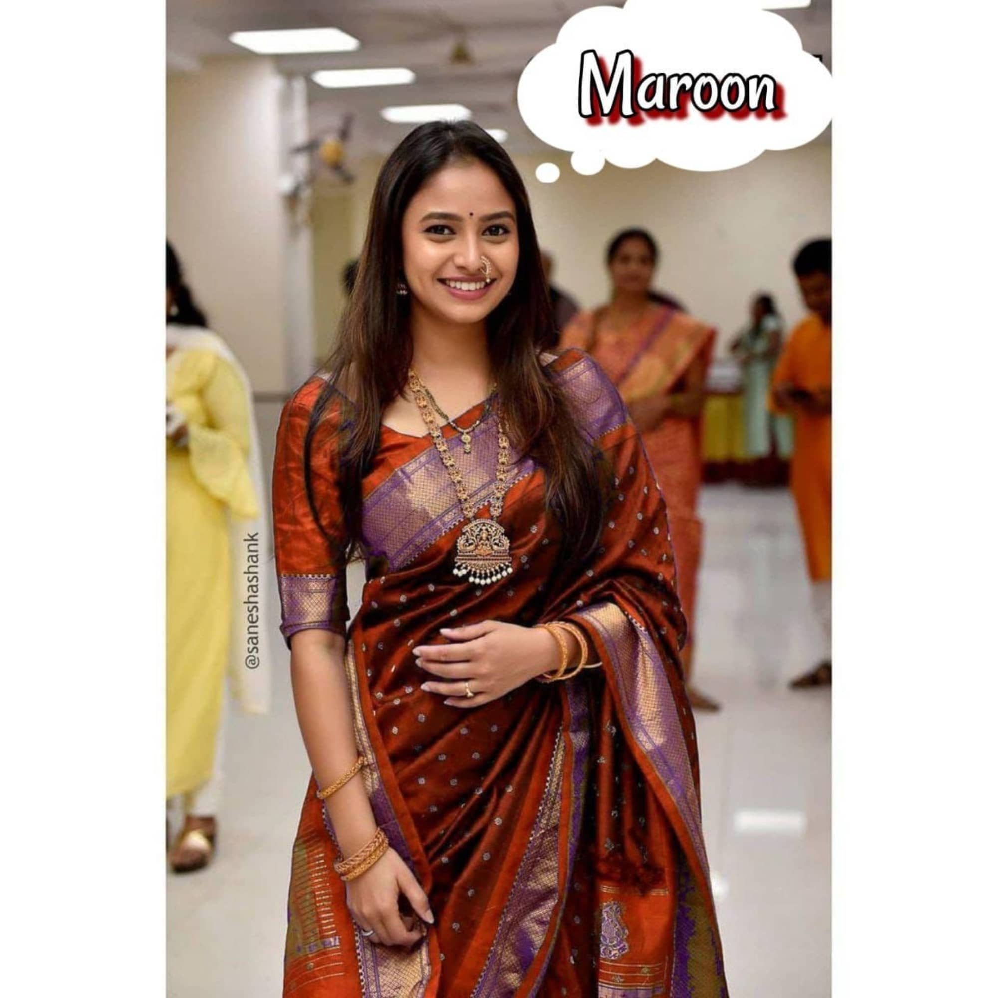 Rangtulika Ethnics Jacquard Solid Saree With Unstitched Blouse Piece ( Maroon ) - Sarees | Buy online on ZillyBuy