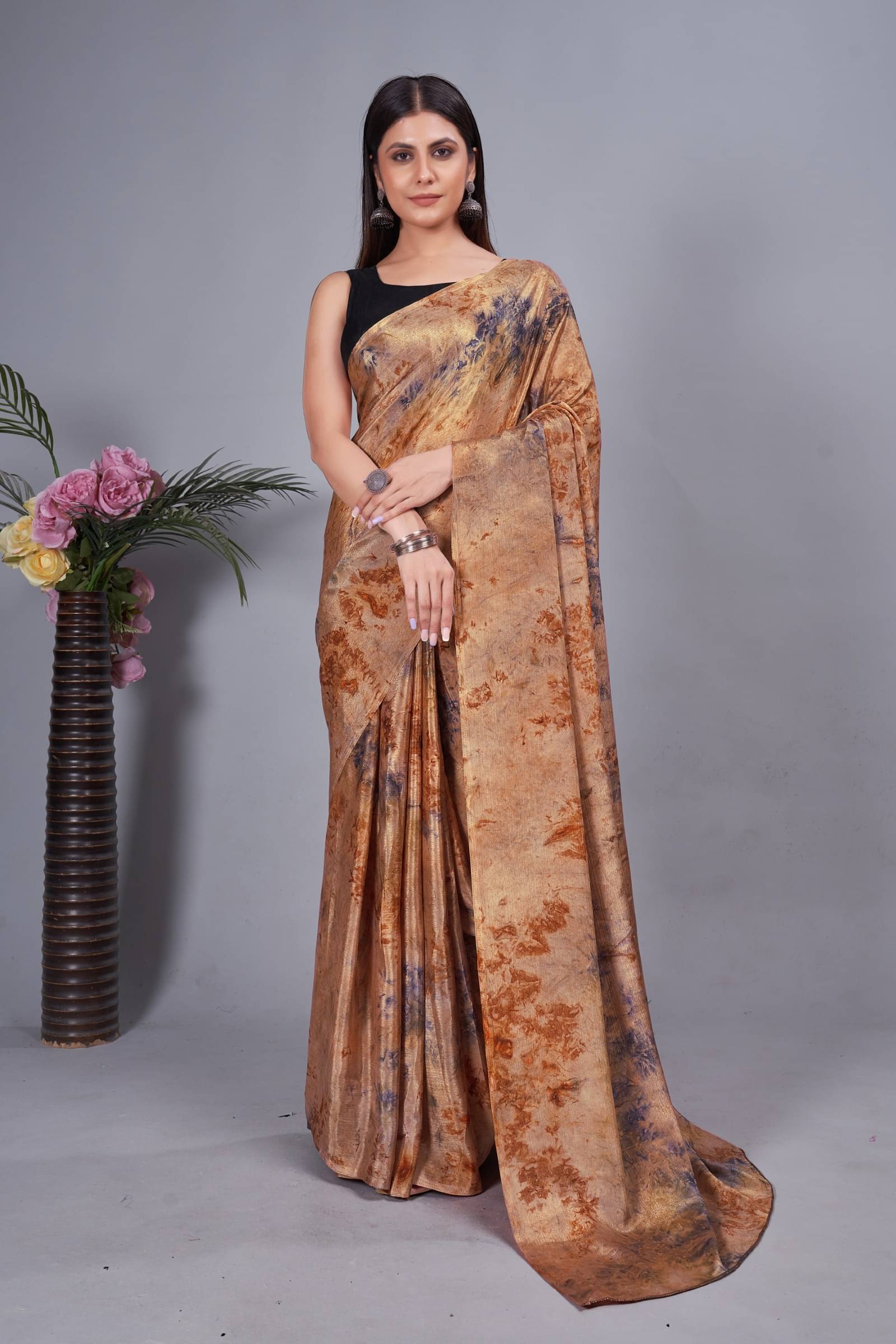 Rangtulika Ethnics Linen Solid Saree With Unstitched Blouse Piece ( Brown )     			Rangtulika Ethnics Linen Solid Saree With Unstitched Blouse Piece ( Brown )