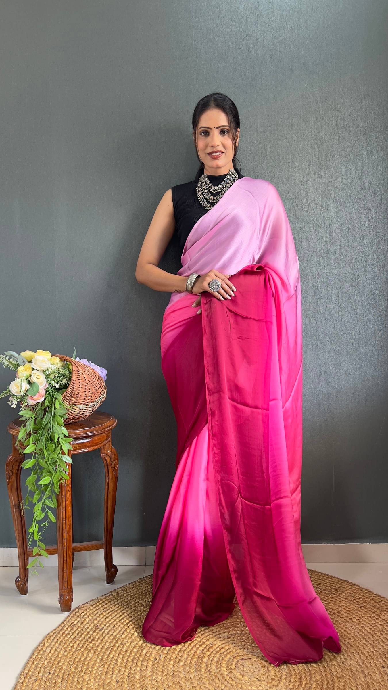 Rangtulika Ethnics Nylon Solid Saree With Unstitched Blouse Piece ( Pink ) Rangtulika Ethnics Nylon Solid Saree With Unstitched Blouse Piece ( Pink )