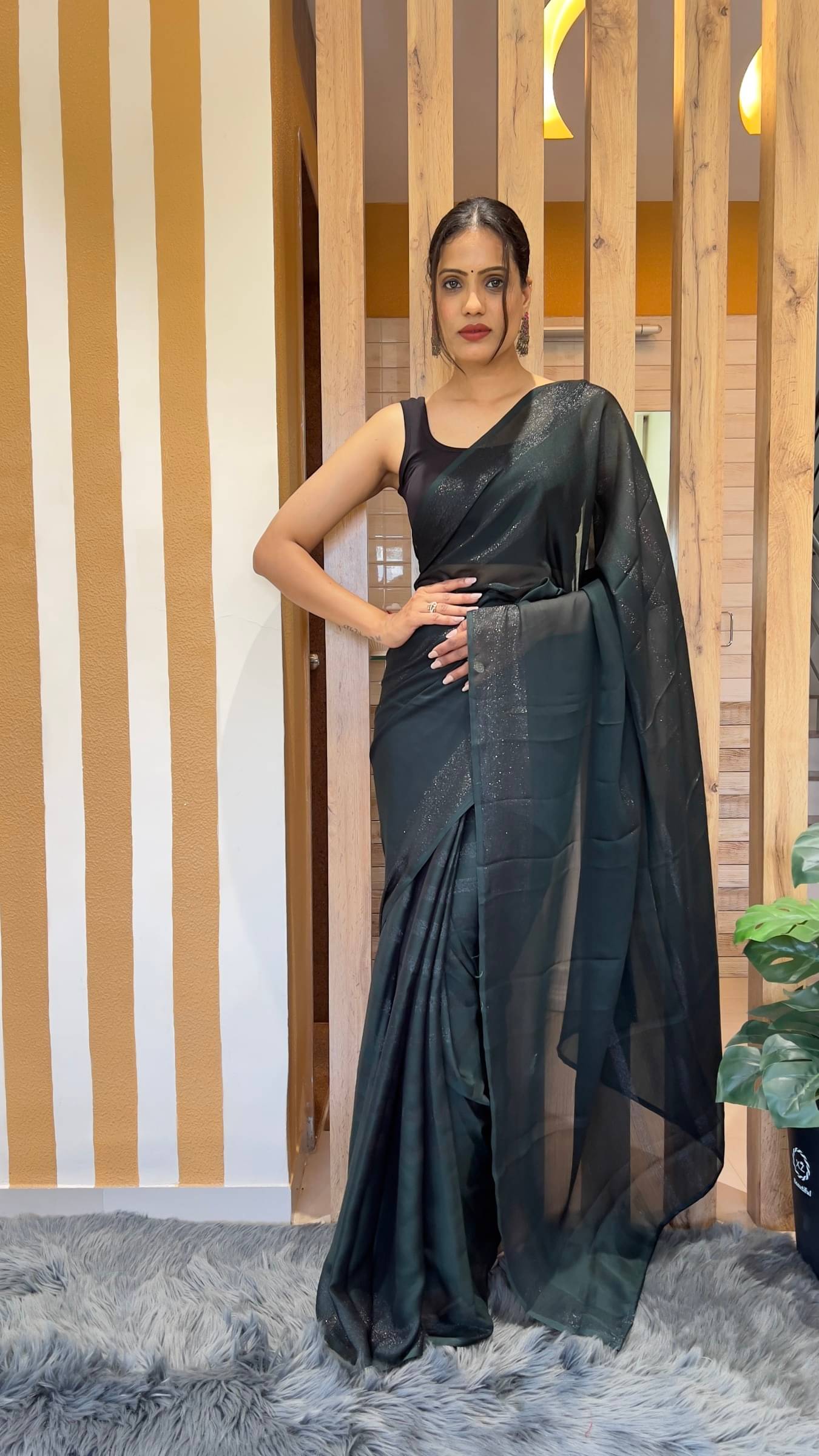 Rangtulika Ethnics Nylon Solid Saree With Unstitched Blouse Piece ( Black ) Rangtulika Ethnics Nylon Solid Saree With Unstitched Blouse Piece ( Black )