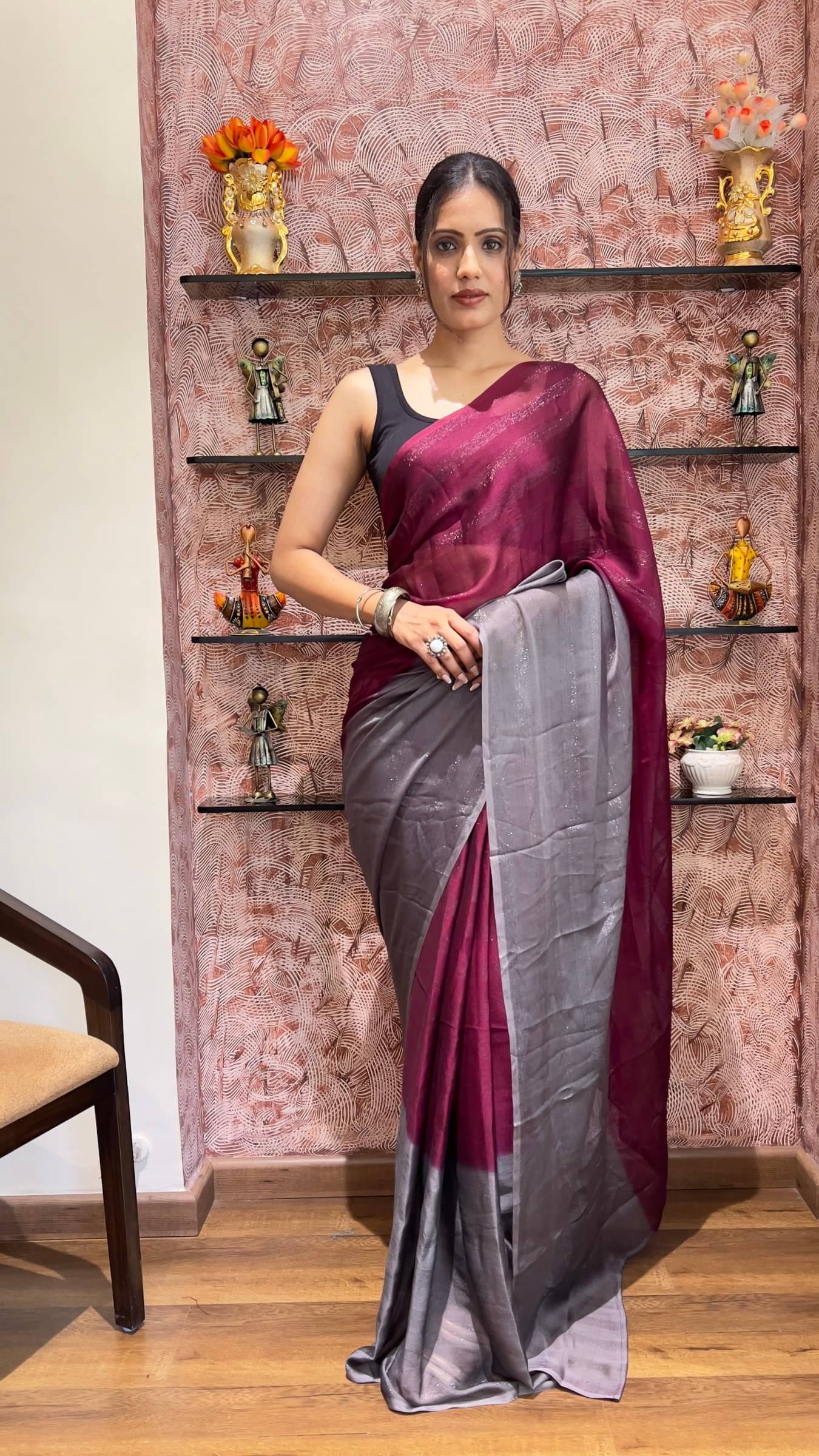 Rangtulika Ethnics Nylon Solid Saree With Unstitched Blouse Piece ( Maroon ) Rangtulika Ethnics Nylon Solid Saree With Unstitched Blouse Piece ( Maroon )