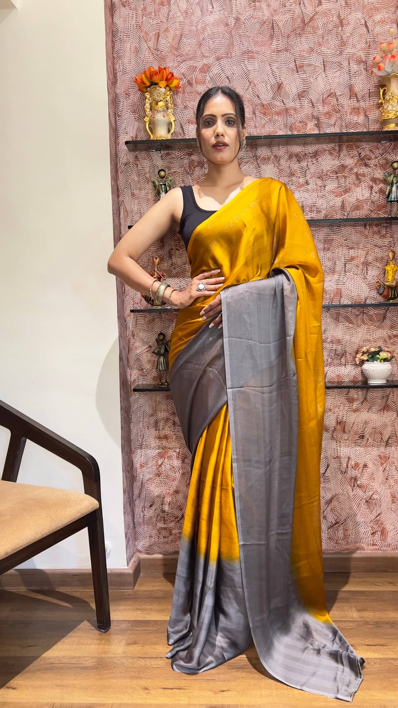    			Rangtulika Ethnics Nylon Solid Saree With Unstitched Blouse Piece ( Yellow )