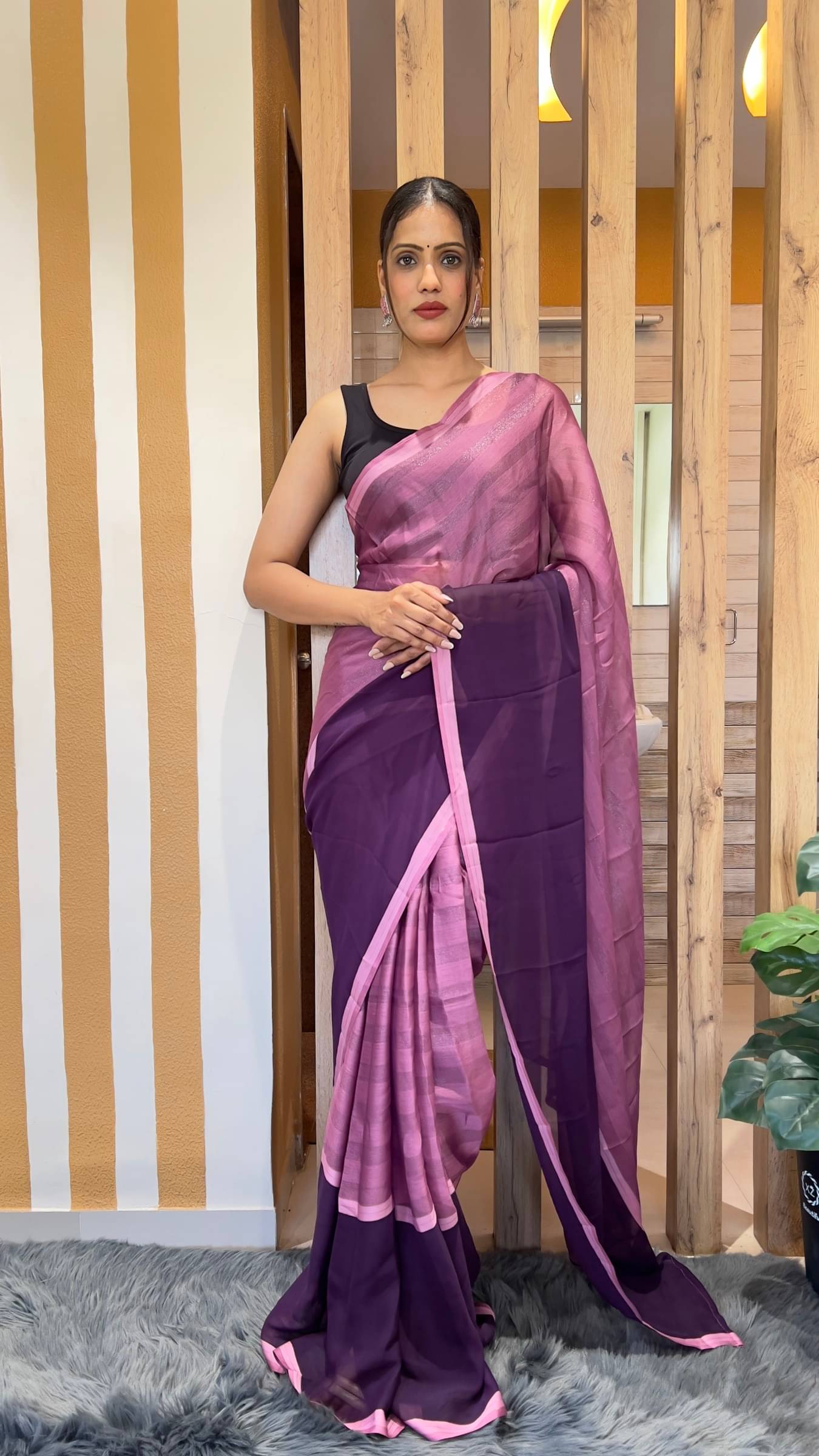     			Rangtulika Ethnics Nylon Solid Saree With Unstitched Blouse Piece ( Purple )