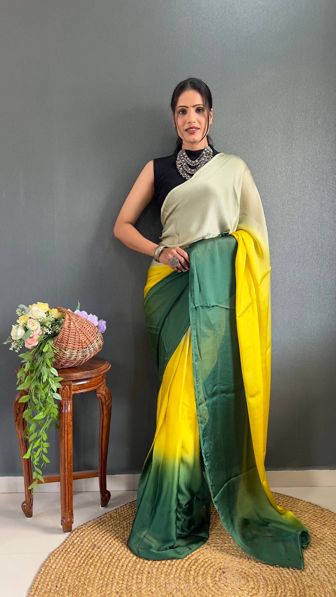     			Rangtulika Ethnics Nylon Solid Saree With Unstitched Blouse Piece ( Yellow )