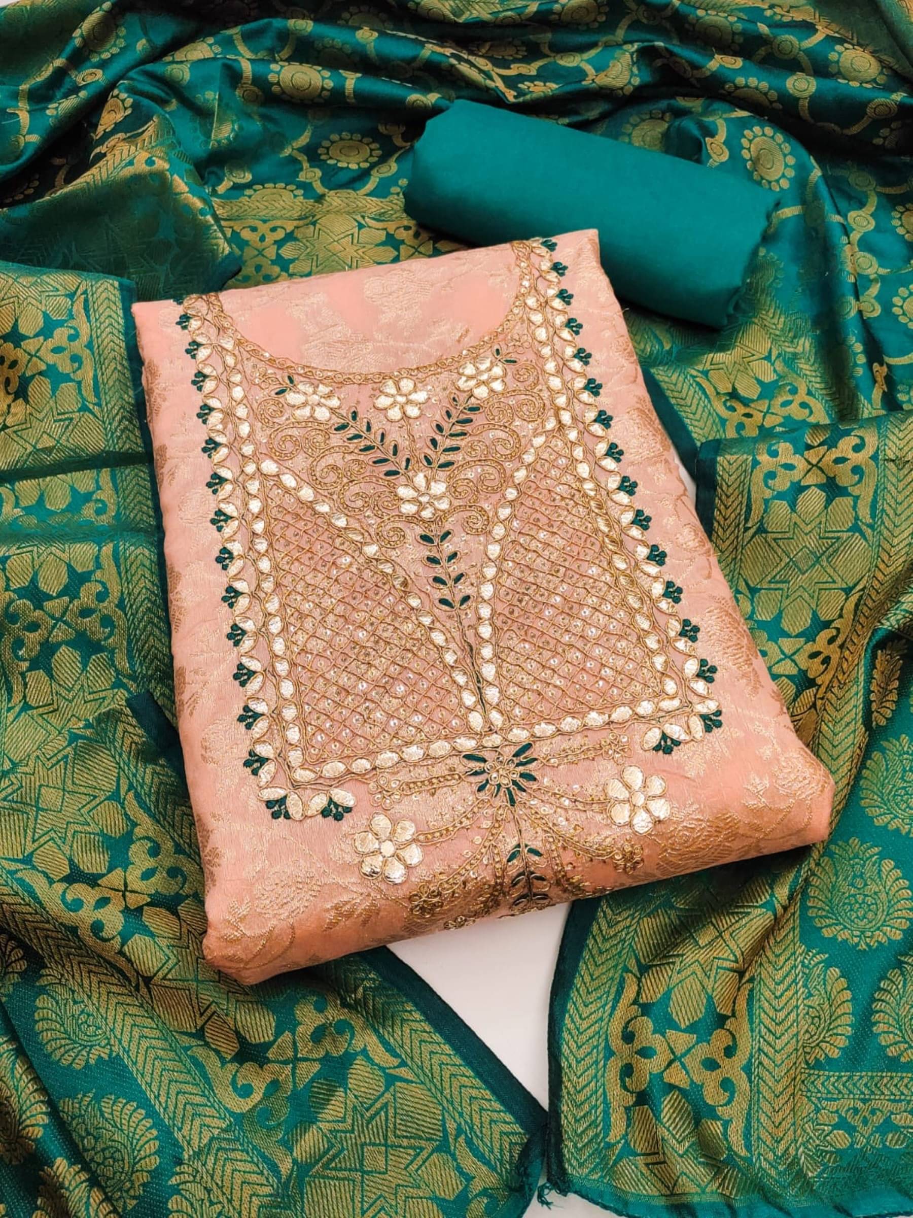 Rangtulika Ethnics Orange Banarasi Silk A-line Unstitched Dress Material     			Rangtulika Ethnics Orange Banarasi Silk A-line Unstitched Dress Material