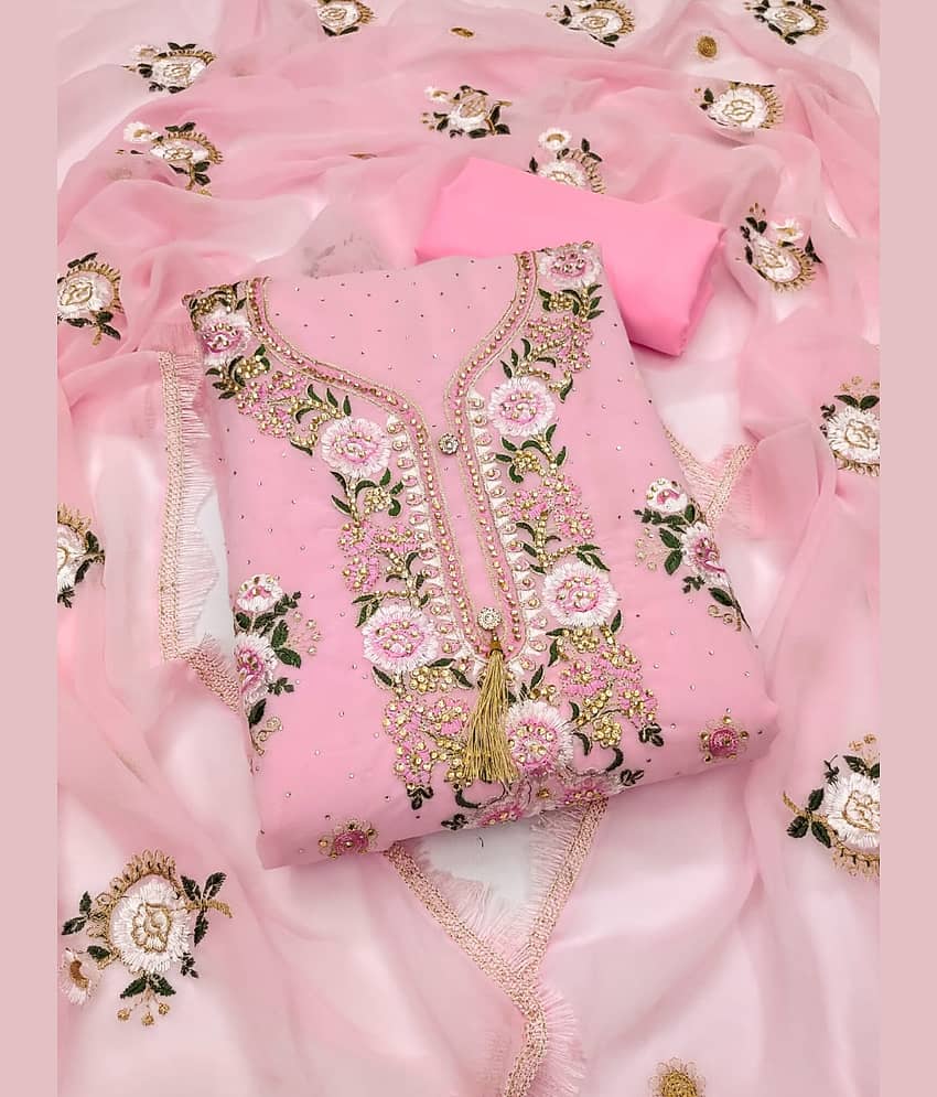 Rangtulika Ethnics Pink Georgette A-line Unstitched Dress Material - Unstitched Fabrics | Buy online on ZillyBuy