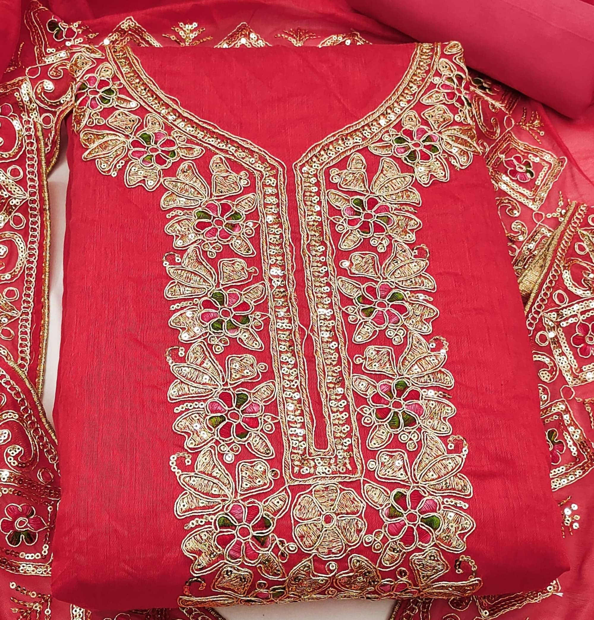 Rangtulika Ethnics Pink Silk A-line Unstitched Dress Material Rangtulika Ethnics Pink Silk A-line Unstitched Dress Material