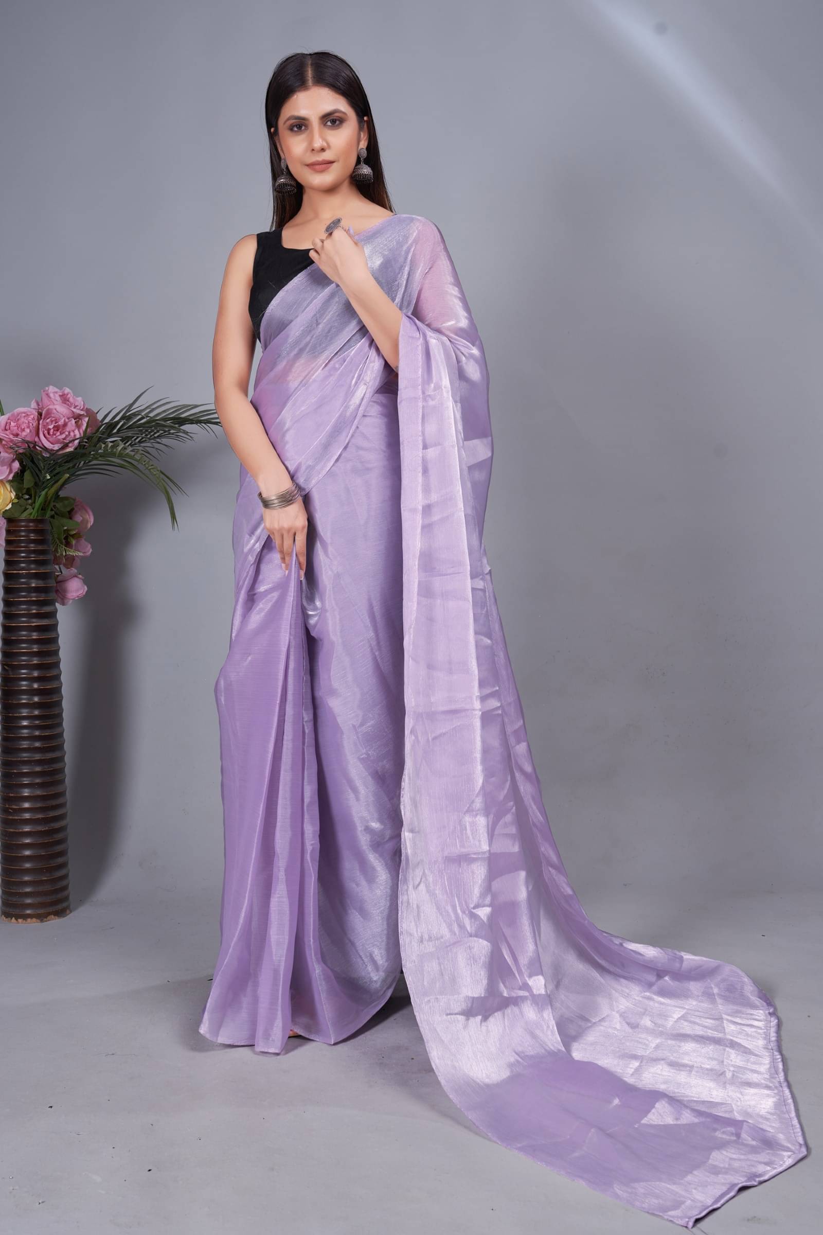 Rangtulika Ethnics Satin Solid Saree With Unstitched Blouse Piece ( Purple ) Rangtulika Ethnics Satin Solid Saree With Unstitched Blouse Piece ( Purple )