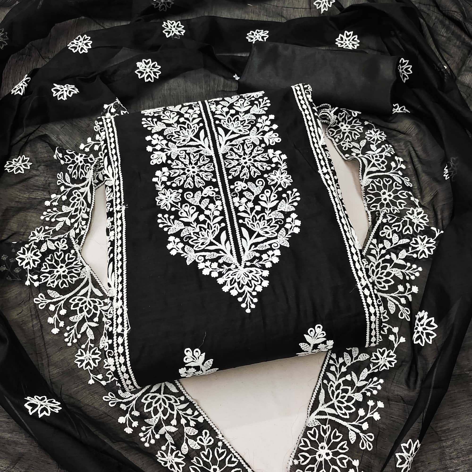 Rangtulika Ethnics Unstitched Cotton Blend Embroidered Dress Material - Black ( Pack of 1 ) - Unstitched Fabrics | Buy online on ZillyBuy