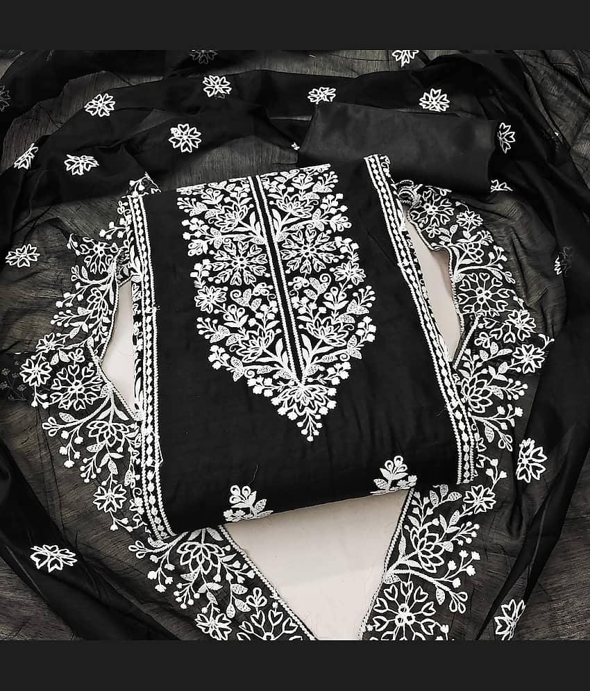 Rangtulika Ethnics Unstitched Cotton Blend Embroidered Dress Material - Black ( Pack of 1 ) - Unstitched Fabrics | Buy online on ZillyBuy