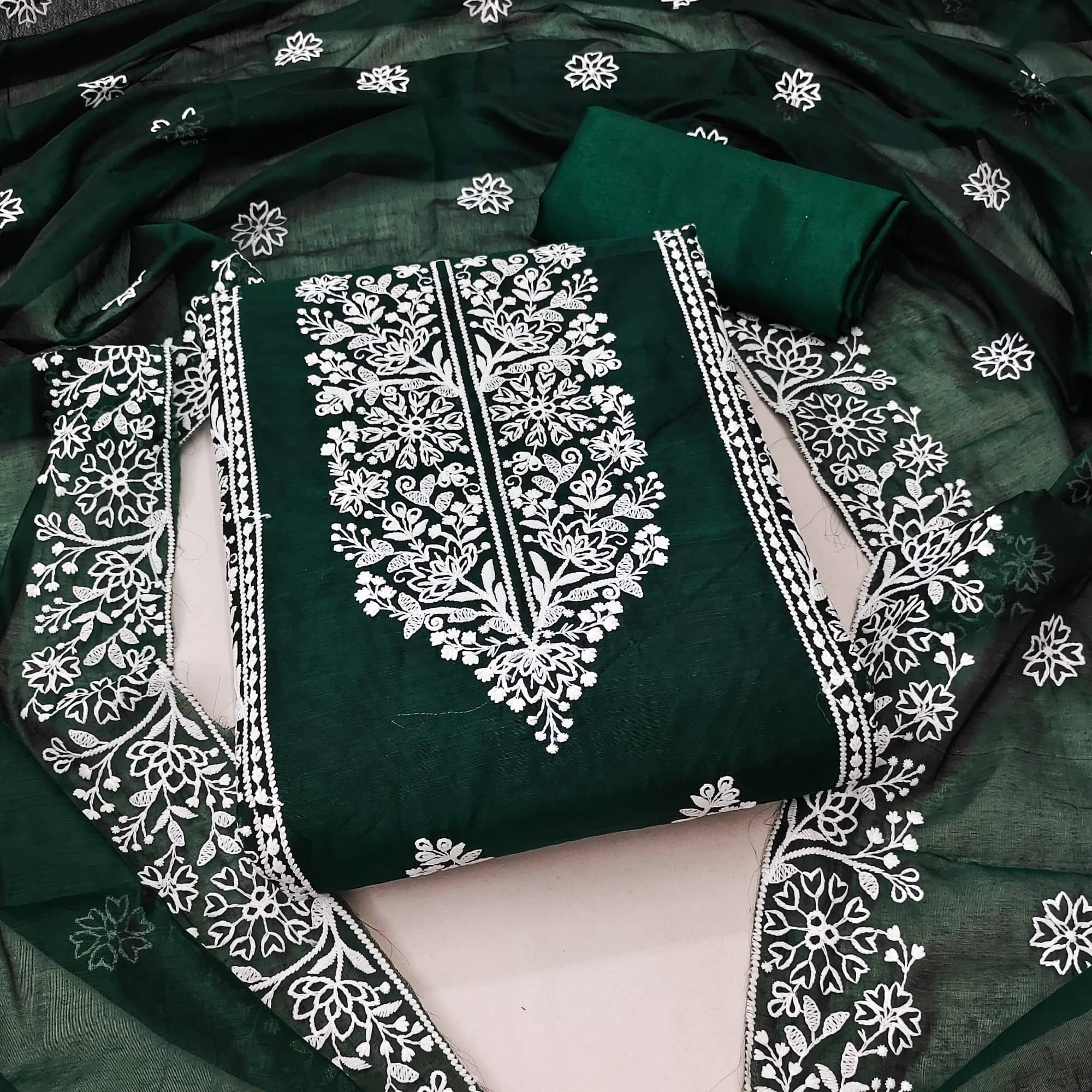 Rangtulika Ethnics Unstitched Cotton Blend Embroidered Dress Material - Green ( Pack of 1 ) - Unstitched Fabrics | Buy online on ZillyBuy
