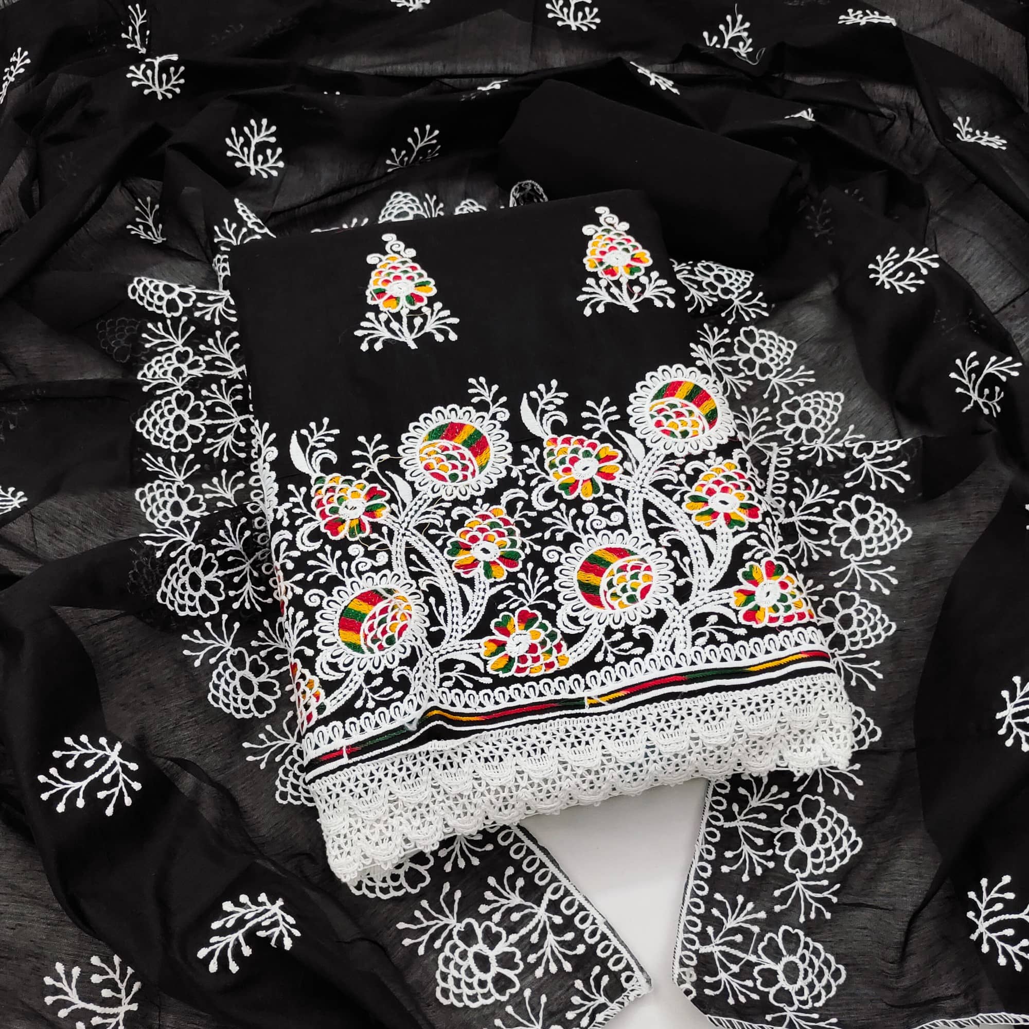 Rangtulika Ethnics Unstitched Cotton Blend Applique Dress Material - Black ( Pack of 1 ) - Unstitched Fabrics | Buy online on ZillyBuy