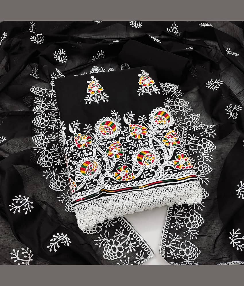 Rangtulika Ethnics Unstitched Cotton Blend Applique Dress Material - Black ( Pack of 1 ) - Unstitched Fabrics | Buy online on ZillyBuy
