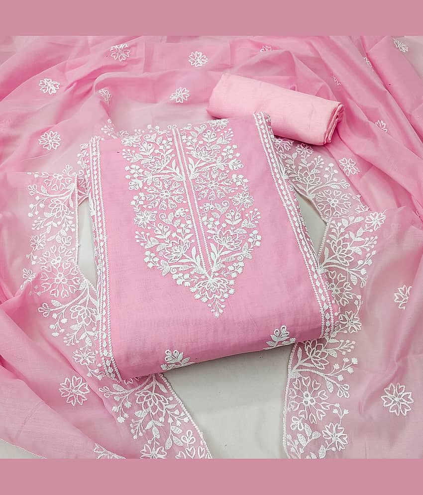 Rangtulika Ethnics Unstitched Cotton Blend Embroidered Dress Material - Pink ( Pack of 1 ) - Unstitched Fabrics | Buy online on ZillyBuy