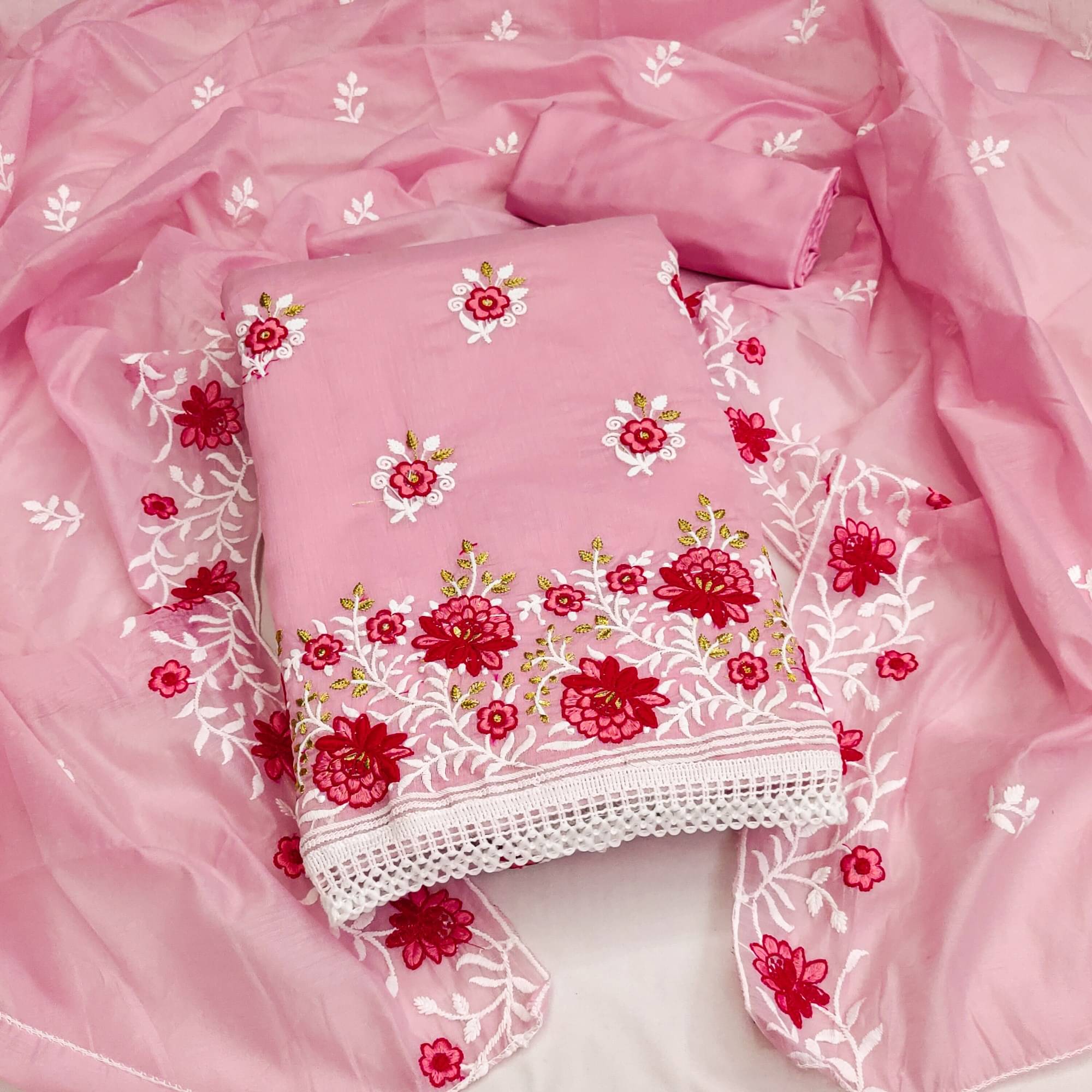 Rangtulika Ethnics Unstitched Cotton Blend Applique Dress Material - Pink ( Pack of 1 ) Rangtulika Ethnics Unstitched Cotton Blend Applique Dress Material - Pink ( Pack of 1 )