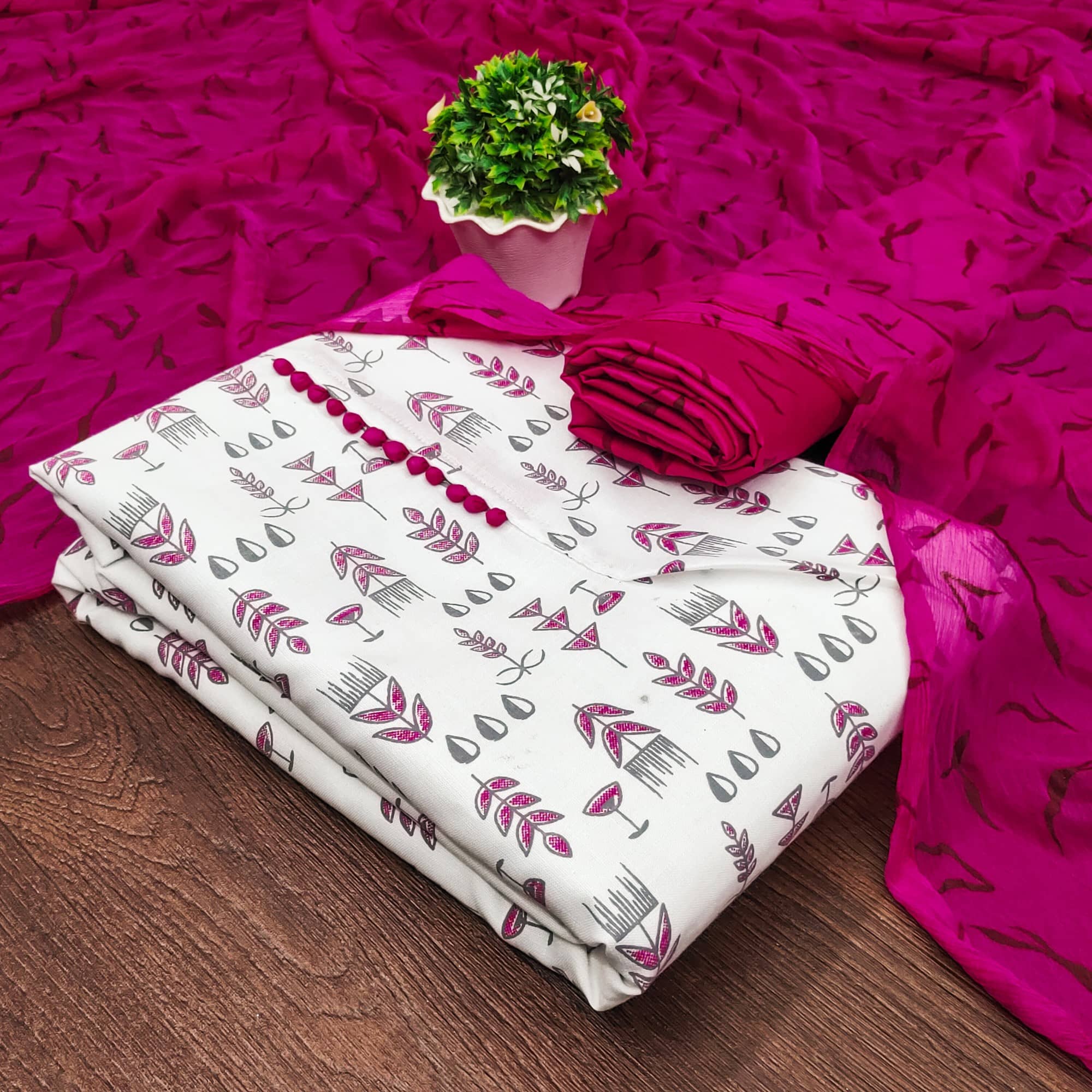 Rangtulika Ethnics Unstitched Cotton Blend Embroidered Dress Material - Pink ( Pack of 1 ) - Unstitched Fabrics | Buy online on ZillyBuy