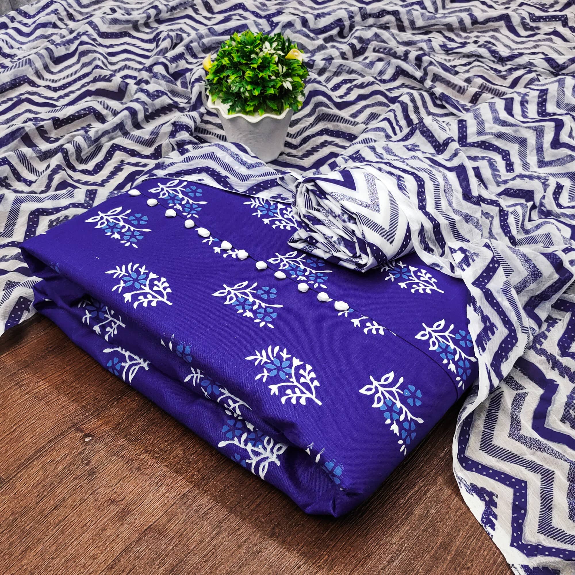 Rangtulika Ethnics Unstitched Cotton Blend Embroidered Dress Material - Blue ( Pack of 1 ) - Unstitched Fabrics | Buy online on ZillyBuy