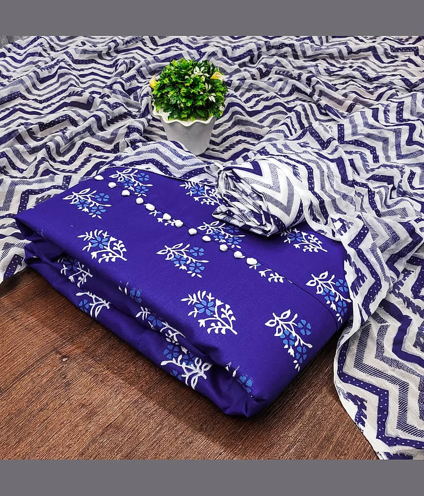 Rangtulika Ethnics Unstitched Cotton Blend Embroidered Dress Material - Blue ( Pack of 1 ) - Unstitched Fabrics | Buy online on ZillyBuy