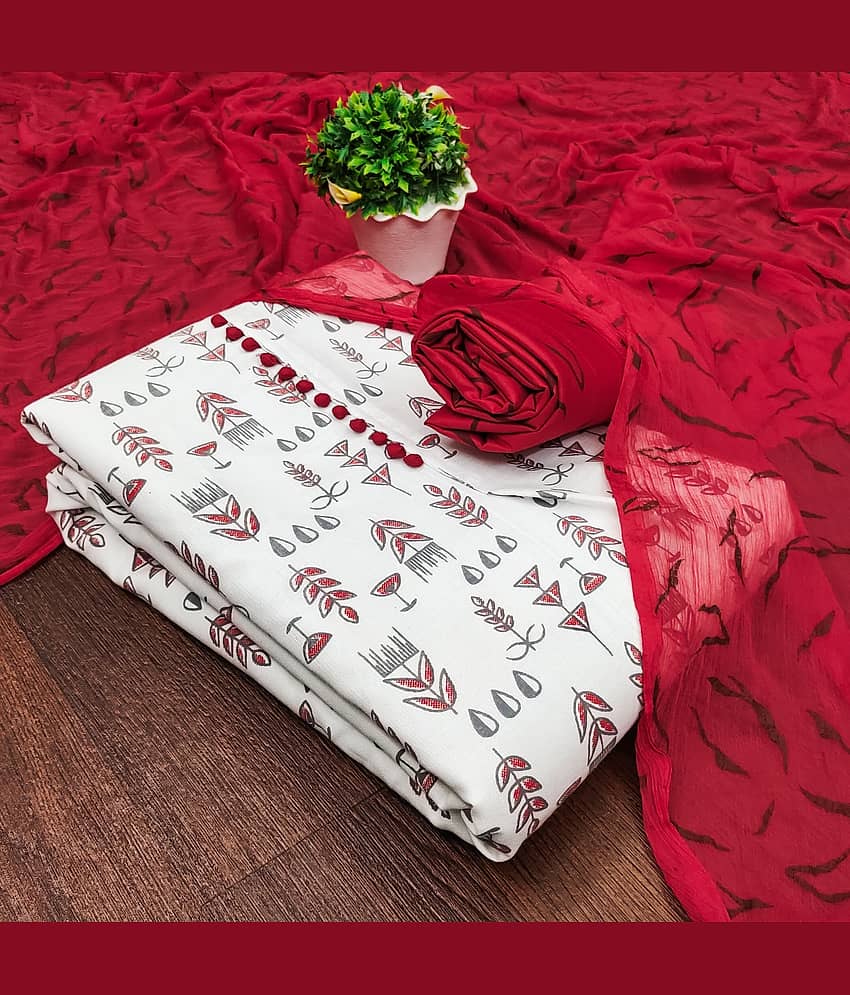 Rangtulika Ethnics Unstitched Cotton Blend Embroidered Dress Material - Red ( Pack of 1 ) - Unstitched Fabrics | Buy online on ZillyBuy