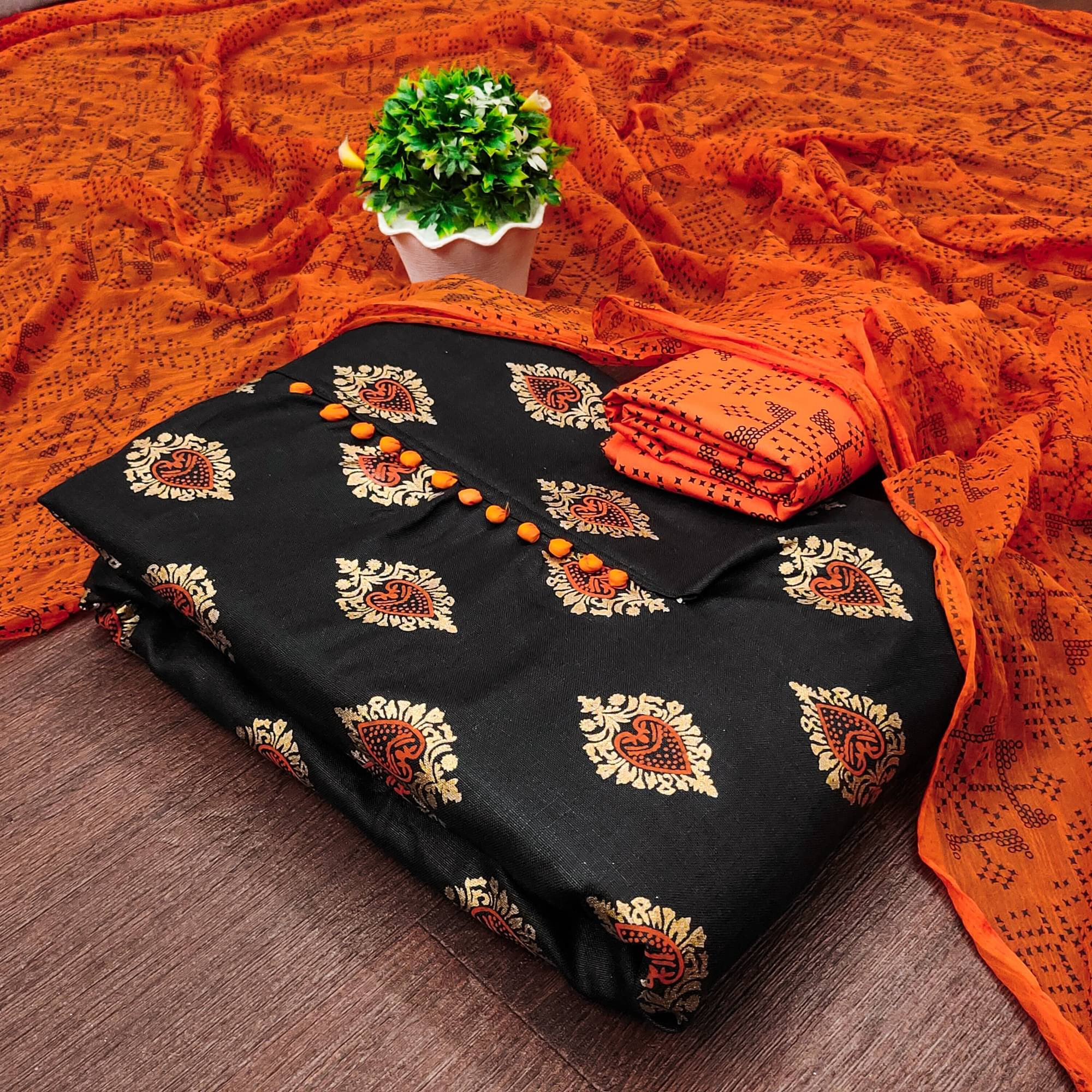 Rangtulika Ethnics Unstitched Cotton Blend Embroidered Dress Material - Orange ( Pack of 1 )     			Rangtulika Ethnics Unstitched Cotton Blend Embroidered Dress Material - Orange ( Pack of 1 )