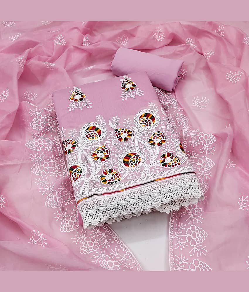 Rangtulika Ethnics Unstitched Cotton Blend Applique Dress Material - Pink ( Pack of 1 ) - Unstitched Fabrics | Buy online on ZillyBuy