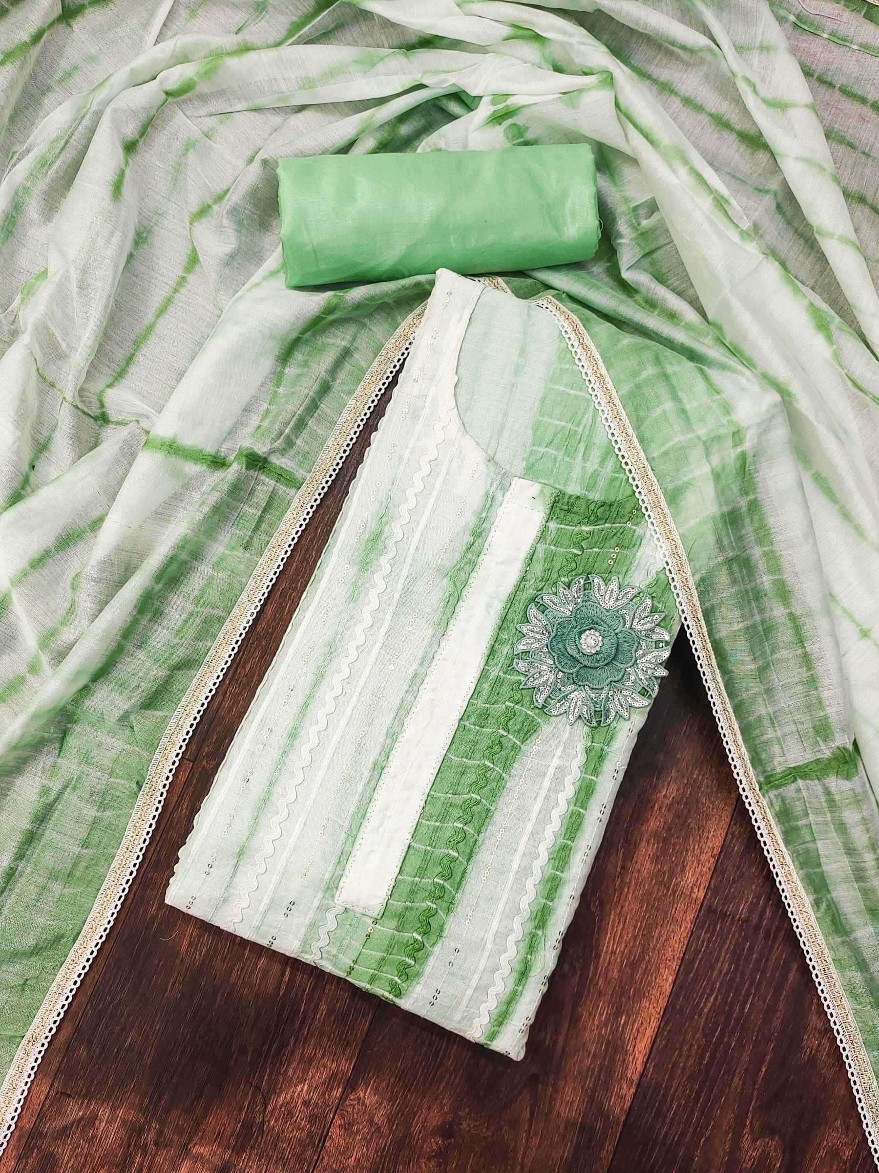 Rangtulika Ethnics Unstitched Cotton Blend Applique Dress Material - Green ( Pack of 1 ) Rangtulika Ethnics Unstitched Cotton Blend Applique Dress Material - Green ( Pack of 1 )
