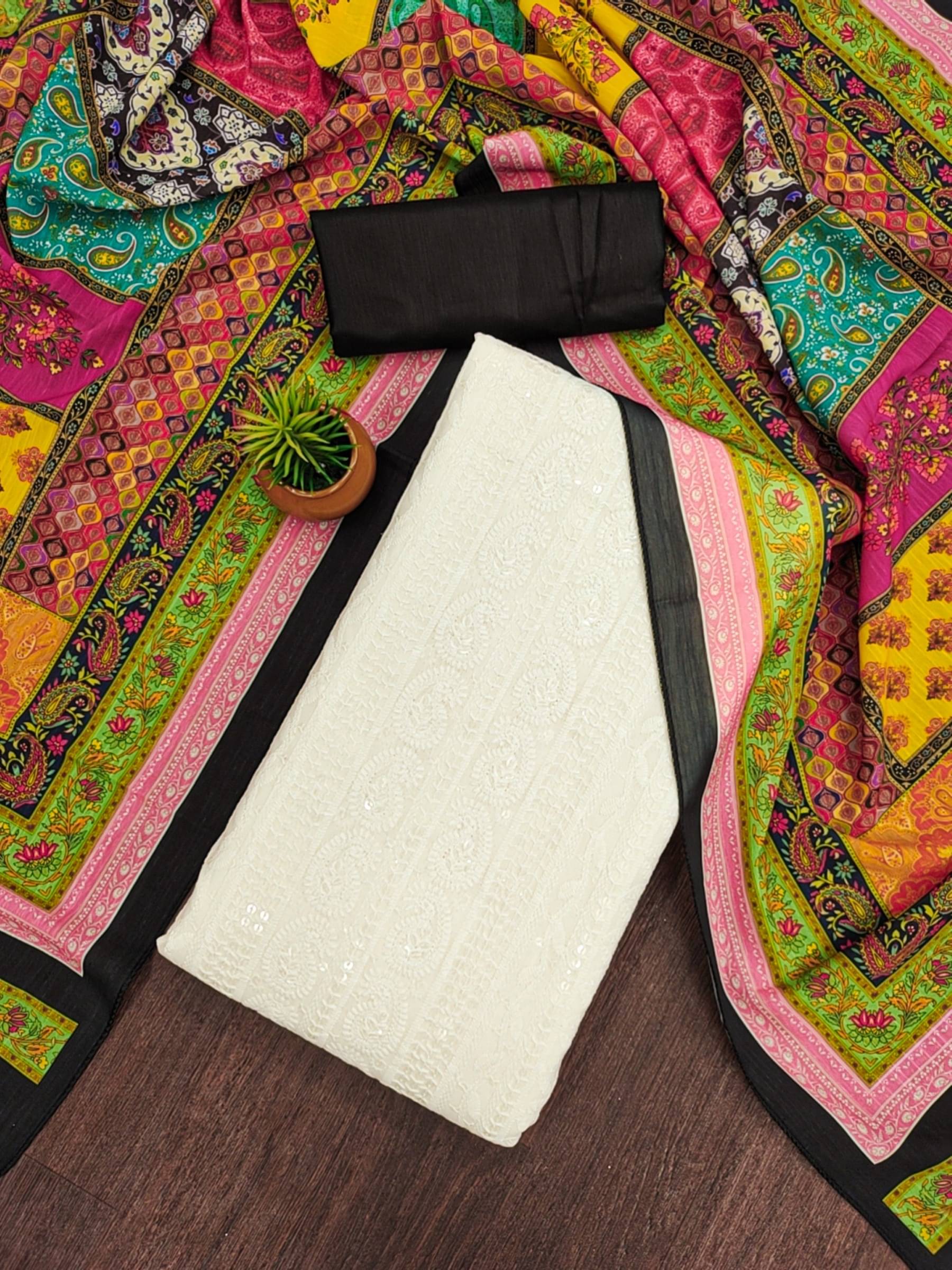     			Rangtulika Ethnics Unstitched Cotton Embellished Dress Material - White ( Pack of 1 )