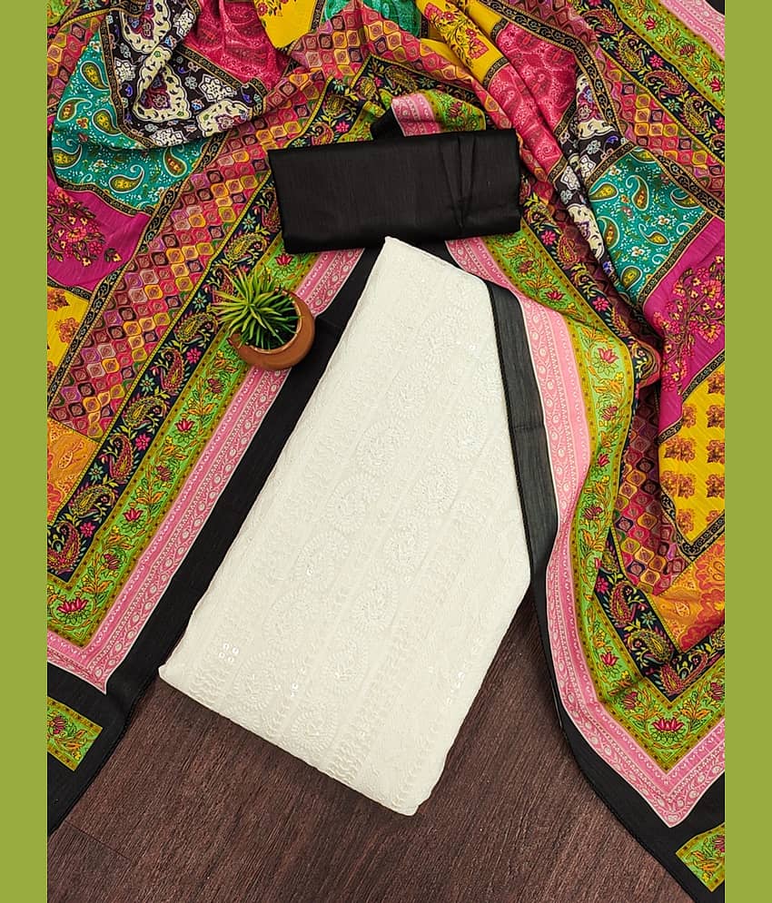 Rangtulika Ethnics Unstitched Cotton Embellished Dress Material - White ( Pack of 1 ) - Unstitched Fabrics | Buy online on ZillyBuy