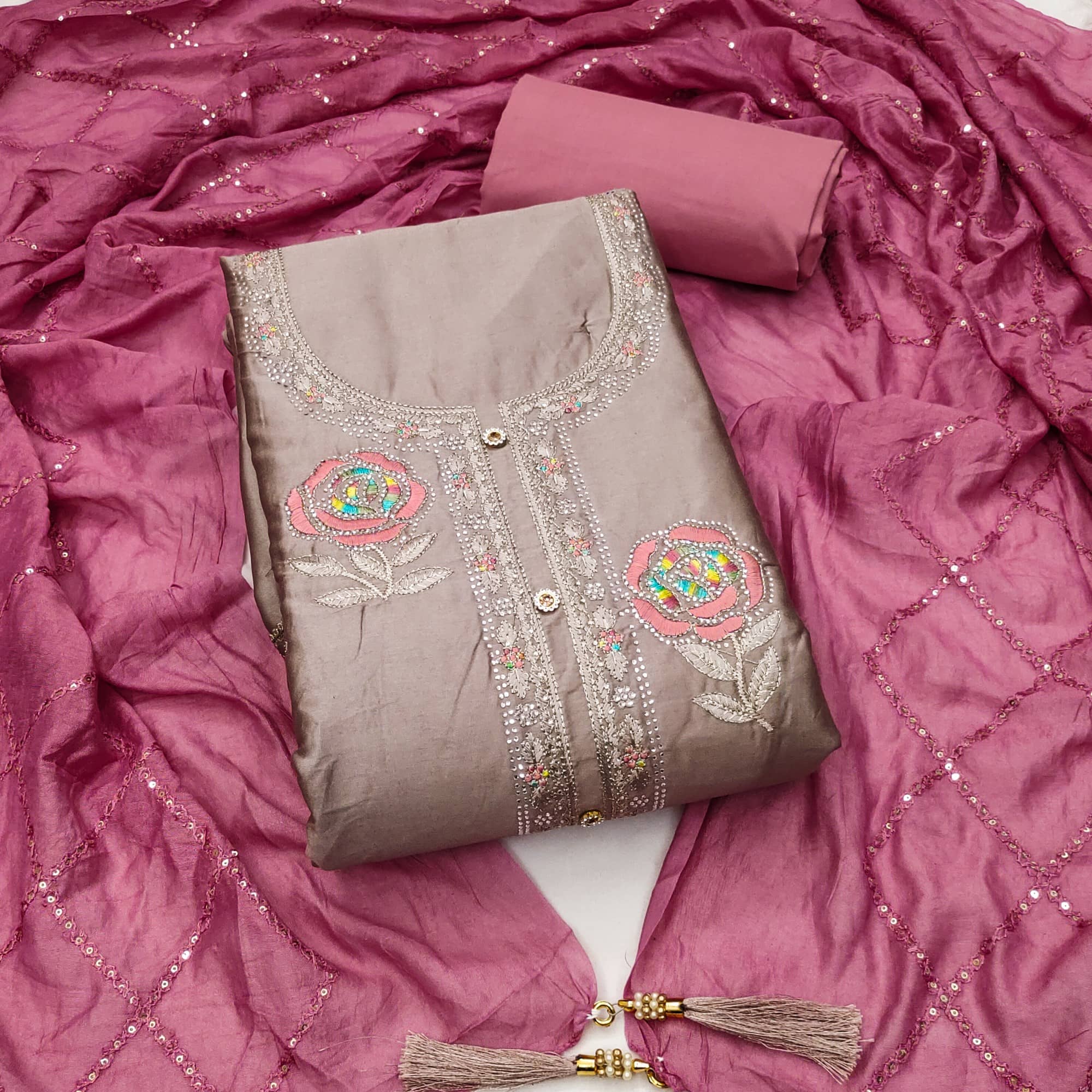 Rangtulika Ethnics Unstitched Cotton Embellished Dress Material - Peach ( Pack of 1 ) - Unstitched Fabrics | Buy online on ZillyBuy