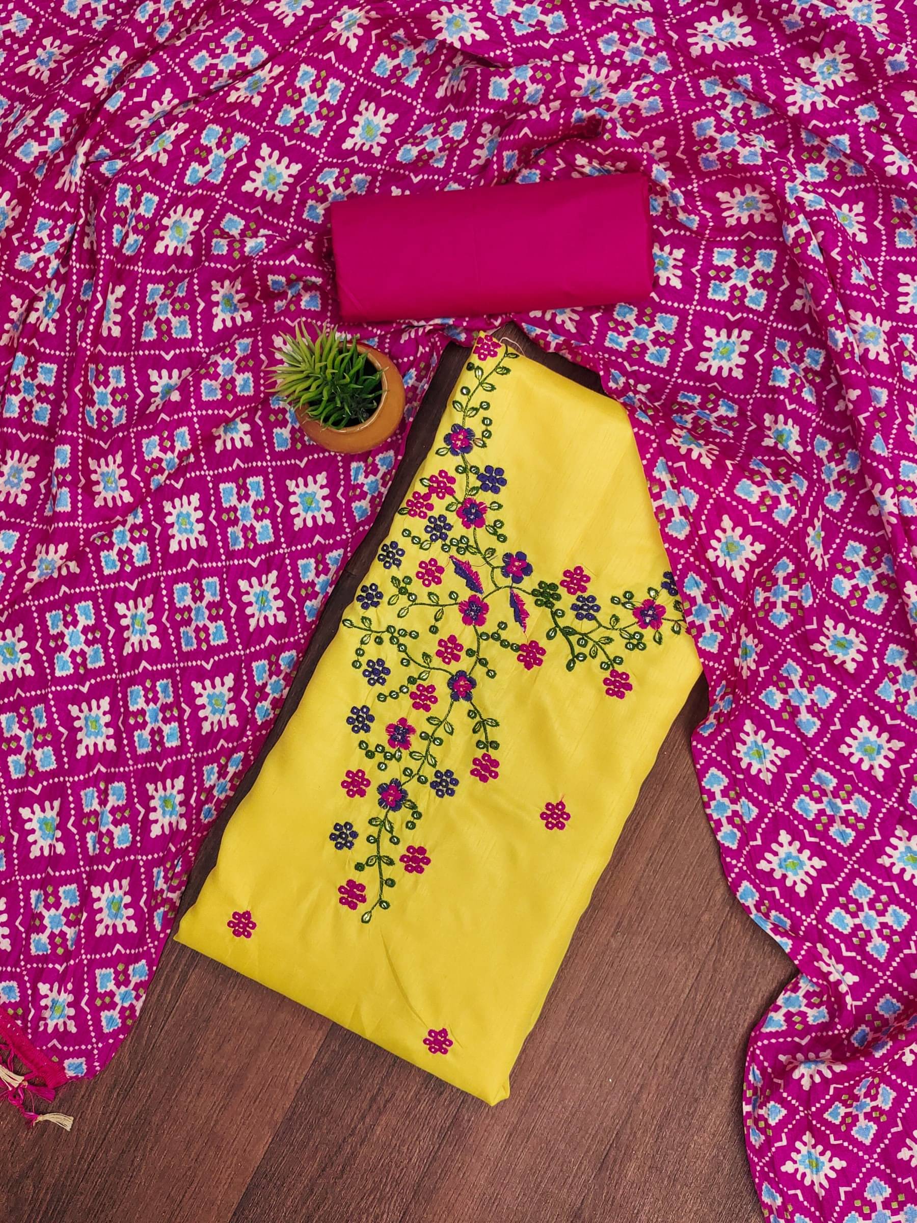 Rangtulika Ethnics Unstitched Cotton Embroidered Dress Material - Yellow ( Pack of 1 ) Rangtulika Ethnics Unstitched Cotton Embroidered Dress Material - Yellow ( Pack of 1 )