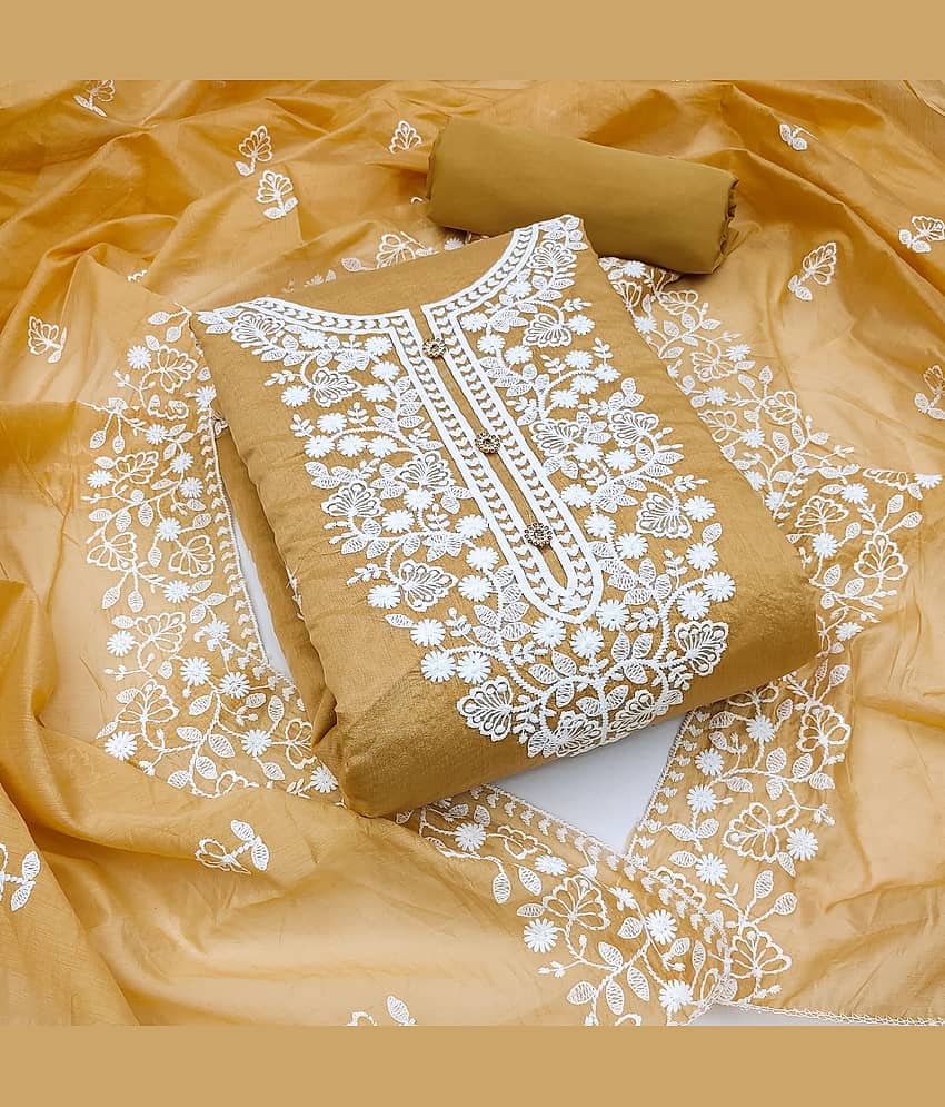 Rangtulika Ethnics Unstitched Cotton Embroidered Dress Material - Yellow ( Pack of 1 ) - Unstitched Fabrics | Buy online on ZillyBuy