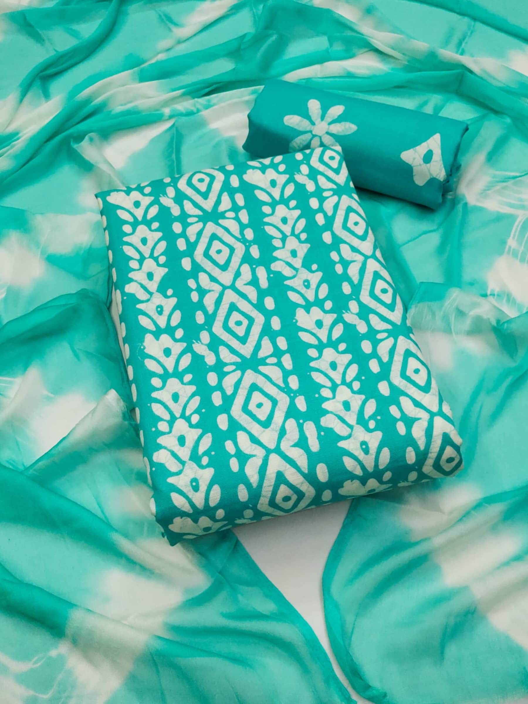 Rangtulika Ethnics Unstitched Cotton Embroidered Dress Material - Teal ( Pack of 1 ) - Unstitched Fabrics | Buy online on ZillyBuy