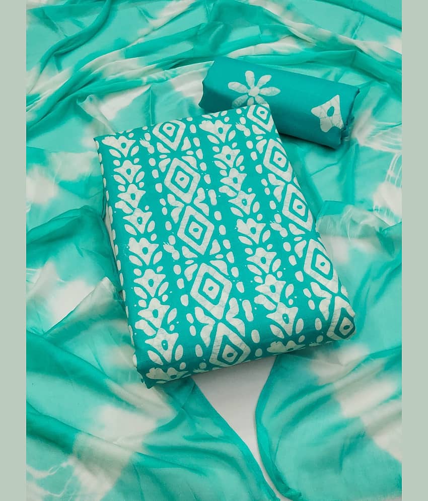 Rangtulika Ethnics Unstitched Cotton Embroidered Dress Material - Teal ( Pack of 1 ) - Unstitched Fabrics | Buy online on ZillyBuy