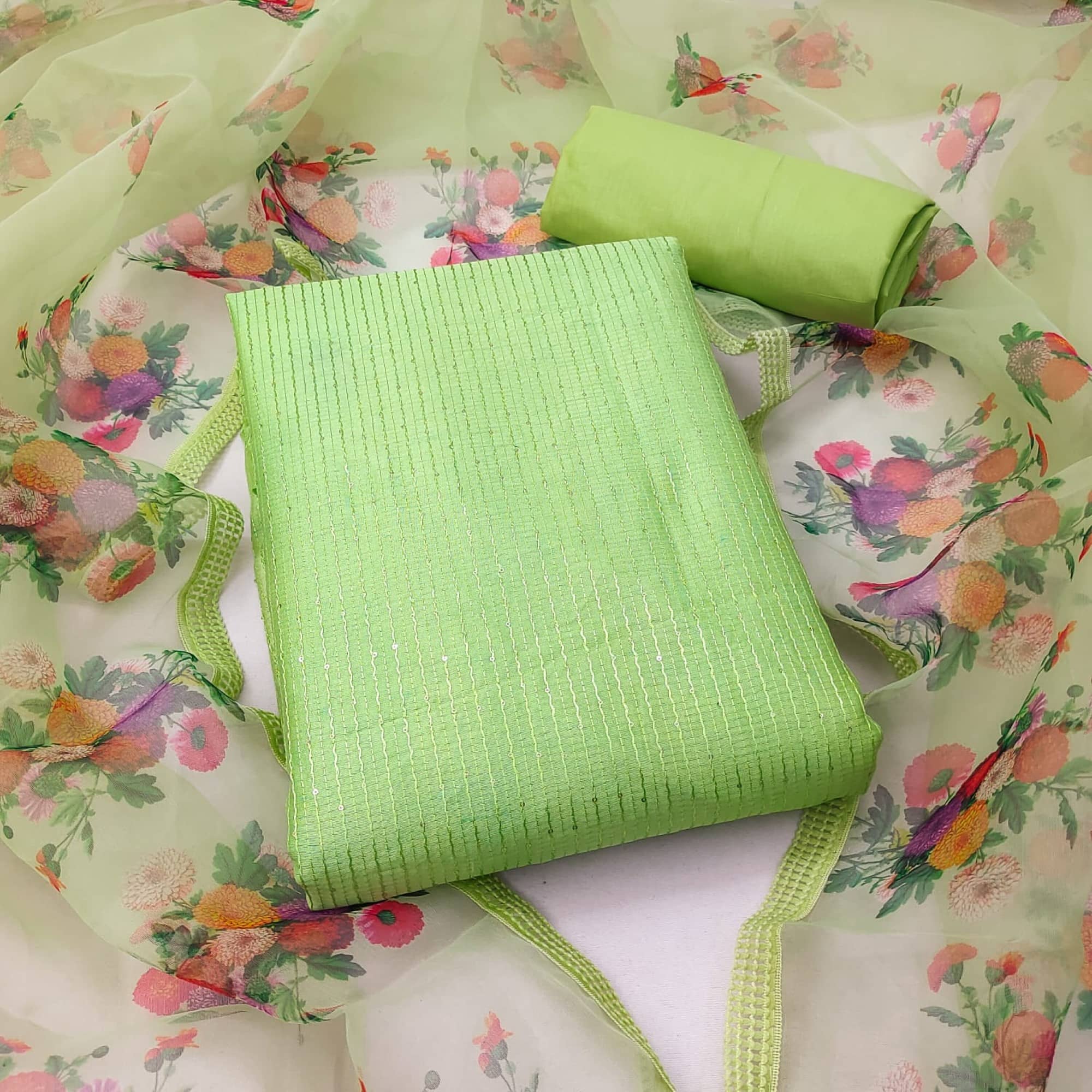 Rangtulika Ethnics Unstitched Cotton Embroidered Dress Material - Mint Green ( Pack of 1 ) - Unstitched Fabrics | Buy online on ZillyBuy