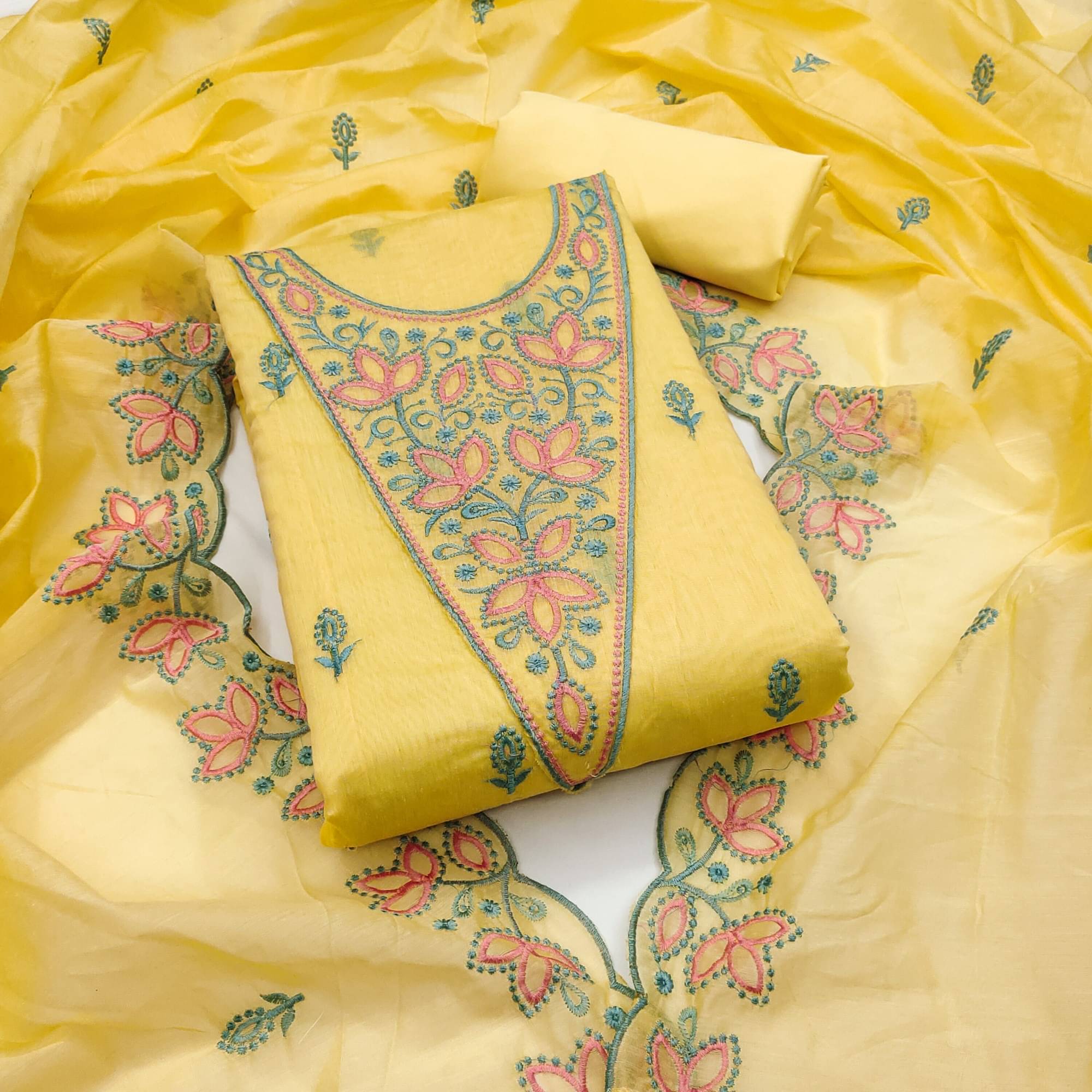 Rangtulika Ethnics Unstitched Cotton Embroidered Dress Material - Yellow ( Pack of 1 ) Rangtulika Ethnics Unstitched Cotton Embroidered Dress Material - Yellow ( Pack of 1 )
