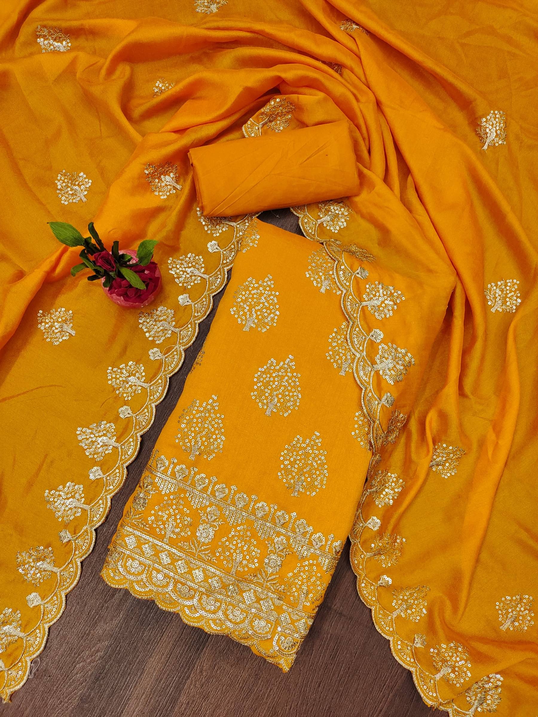 Rangtulika Ethnics Unstitched Cotton Embroidered Dress Material - Yellow ( Pack of 1 ) Rangtulika Ethnics Unstitched Cotton Embroidered Dress Material - Yellow ( Pack of 1 )