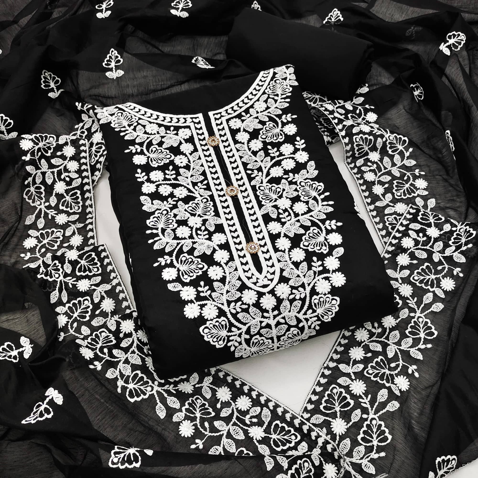 Rangtulika Ethnics Unstitched Cotton Embroidered Dress Material - Black ( Pack of 1 ) - Unstitched Fabrics | Buy online on ZillyBuy