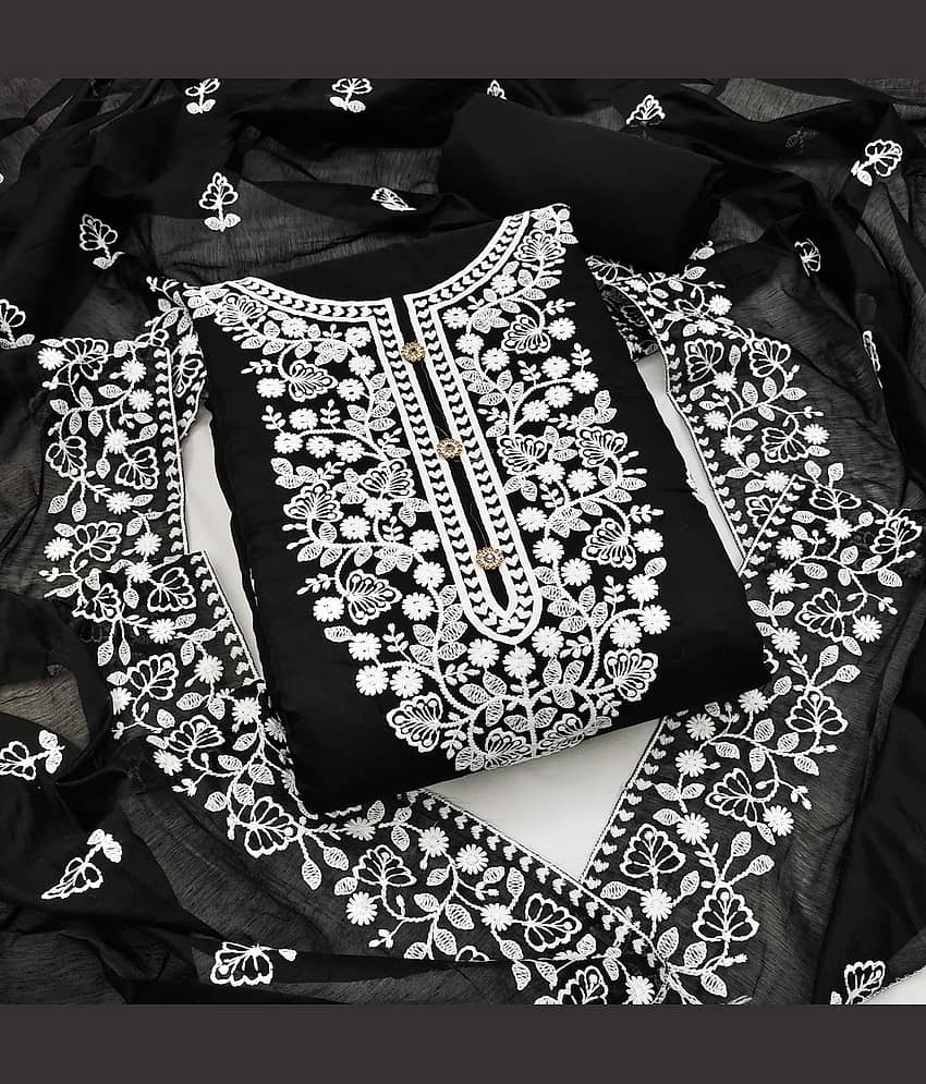 Rangtulika Ethnics Unstitched Cotton Embroidered Dress Material - Black ( Pack of 1 ) - Unstitched Fabrics | Buy online on ZillyBuy