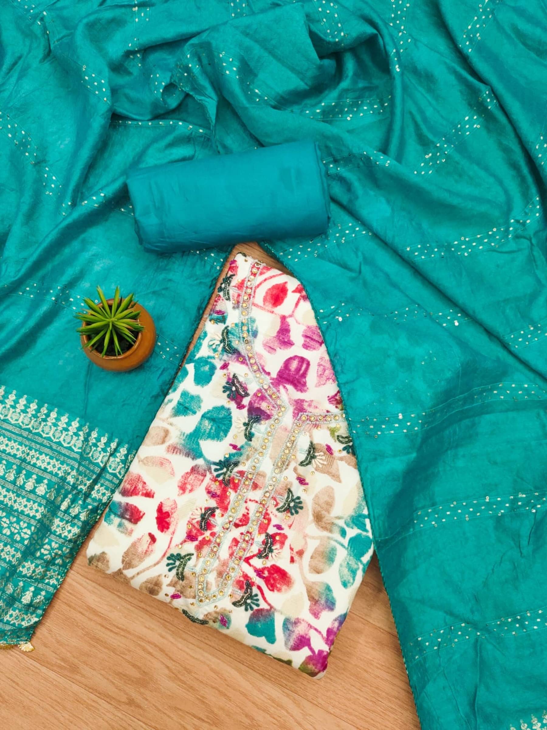 Rangtulika Ethnics Unstitched Cotton Embroidered Dress Material - Blue ( Pack of 1 ) Rangtulika Ethnics Unstitched Cotton Embroidered Dress Material - Blue ( Pack of 1 )