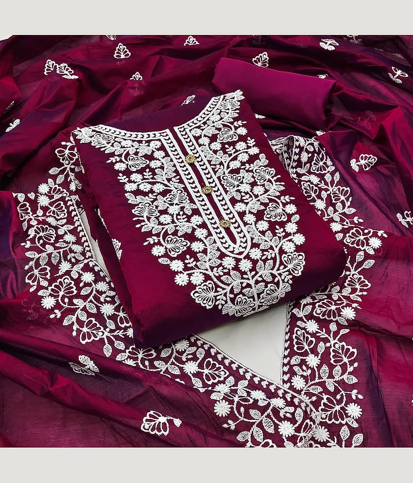 Rangtulika Ethnics Unstitched Cotton Embroidered Dress Material - Purple ( Pack of 1 ) - Unstitched Fabrics | Buy online on ZillyBuy