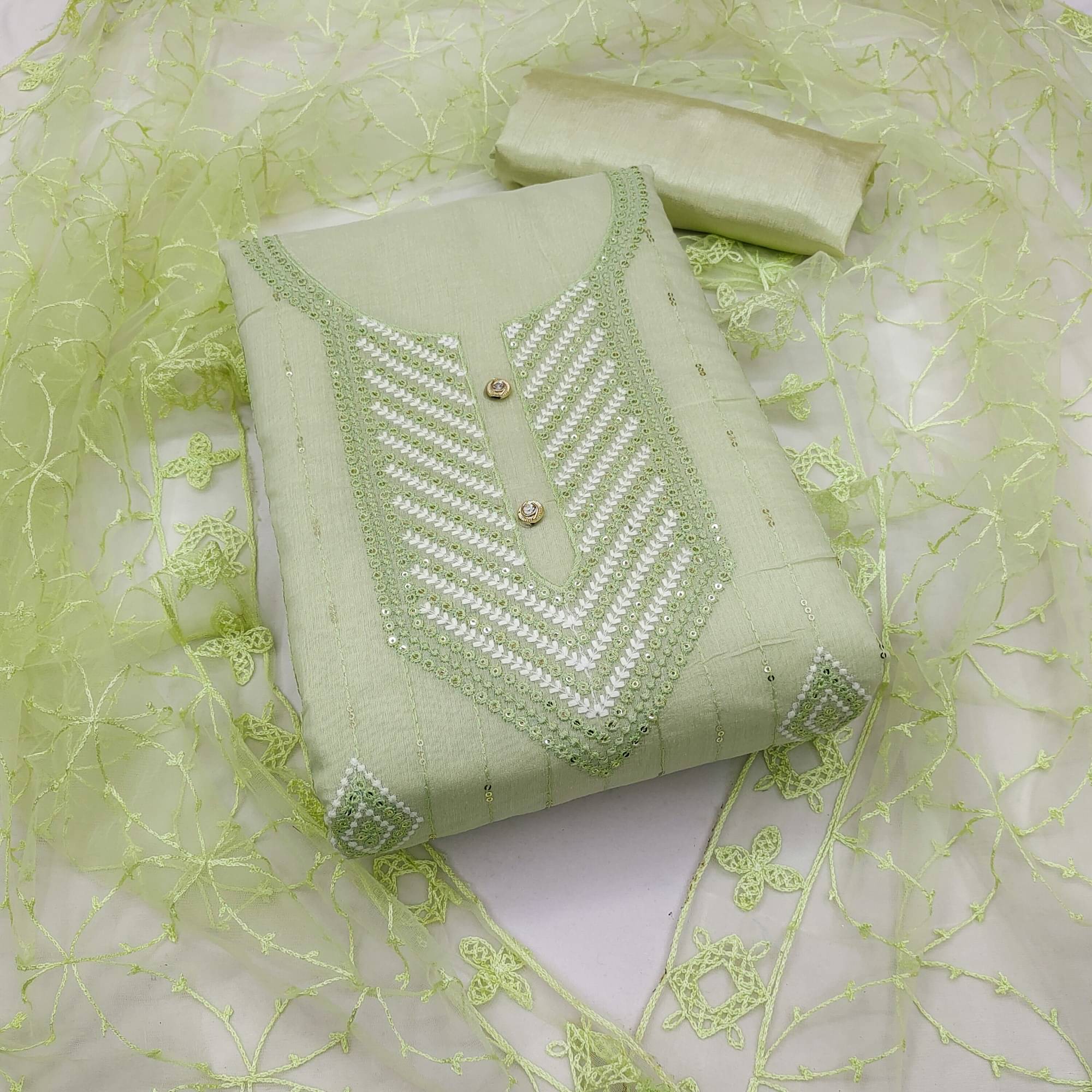 Rangtulika Ethnics Unstitched Cotton Embroidered Dress Material - Green ( Pack of 1 )     			Rangtulika Ethnics Unstitched Cotton Embroidered Dress Material - Green ( Pack of 1 )