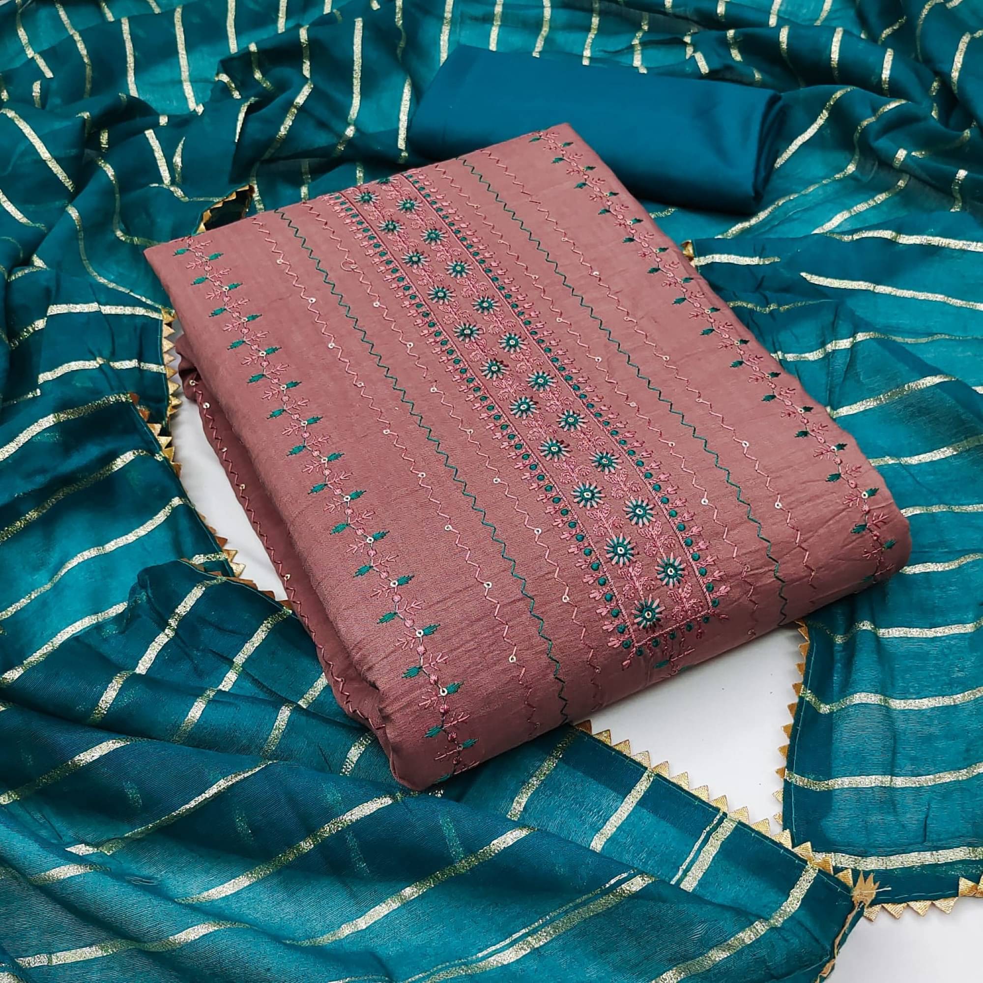     			Rangtulika Ethnics Unstitched Cotton Embroidered Dress Material - Purple ( Pack of 1 )