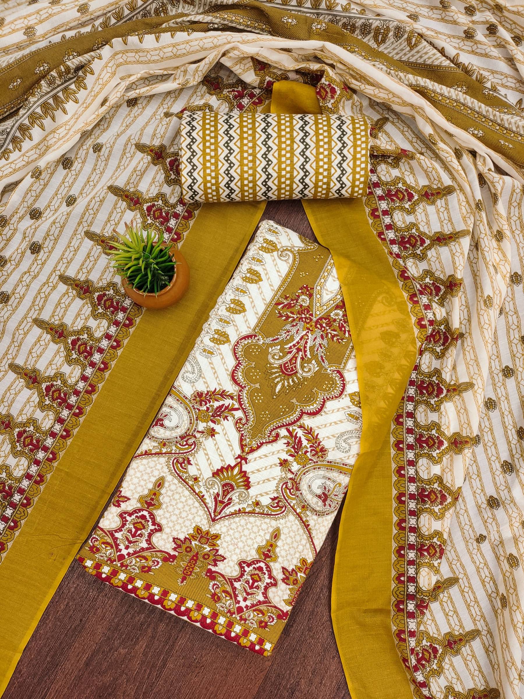 Rangtulika Ethnics Unstitched Cotton Printed Dress Material - Yellow ( Pack of 1 ) Rangtulika Ethnics Unstitched Cotton Printed Dress Material - Yellow ( Pack of 1 )