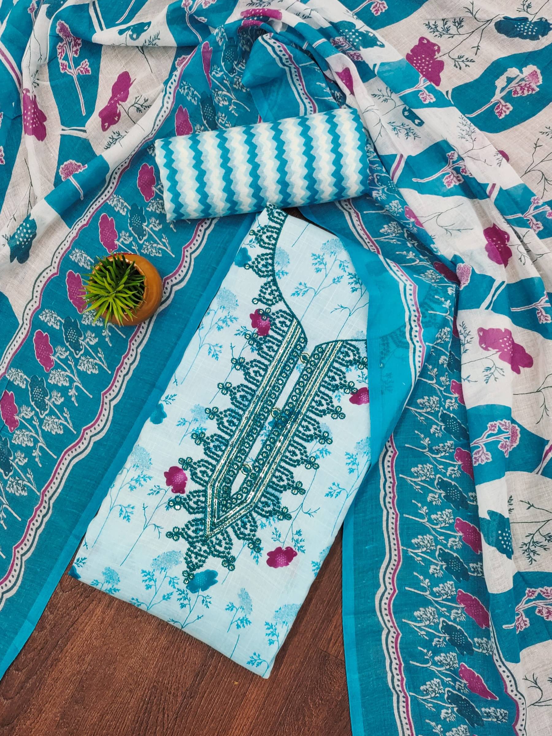 Rangtulika Ethnics Unstitched Cotton Printed Dress Material - Blue ( Pack of 1 ) Rangtulika Ethnics Unstitched Cotton Printed Dress Material - Blue ( Pack of 1 )