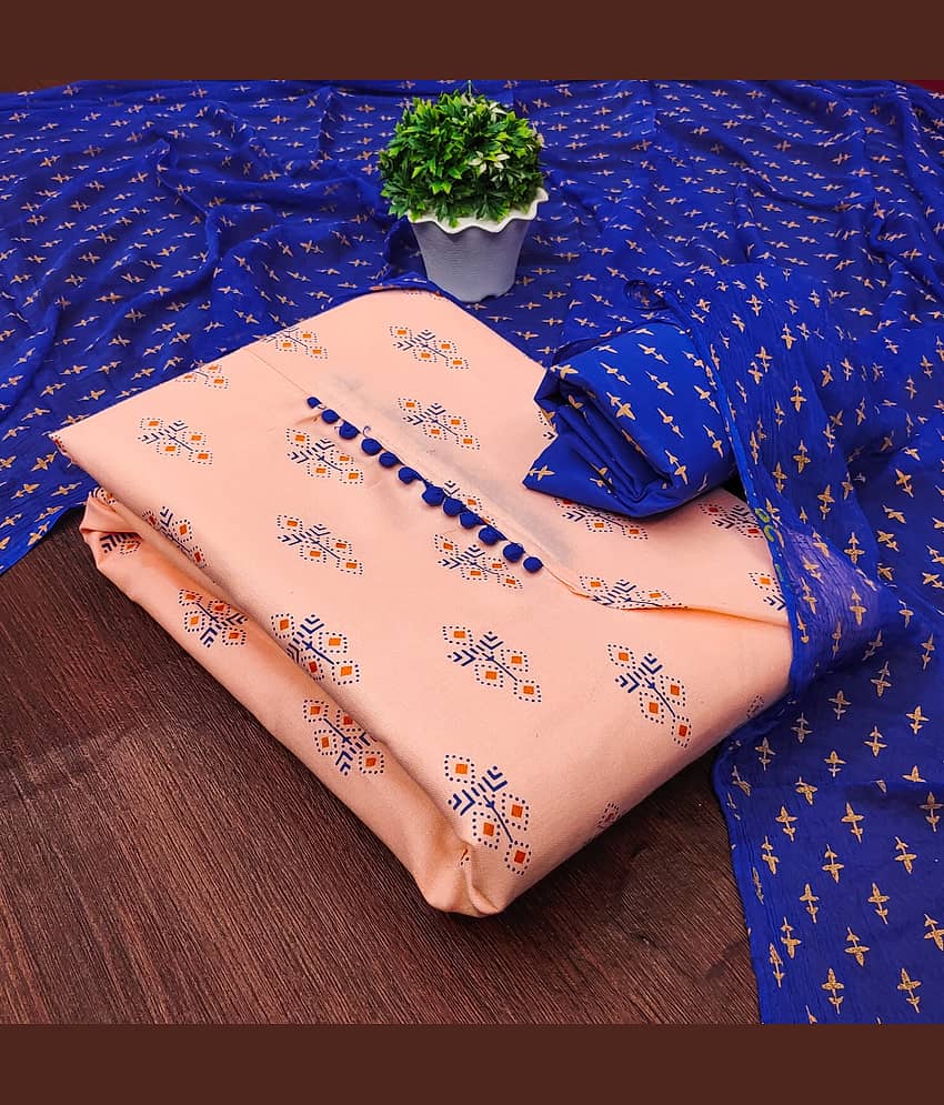 Rangtulika Ethnics Unstitched Cotton Printed Dress Material - Peach ( Pack of 1 ) - Unstitched Fabrics | Buy online on ZillyBuy