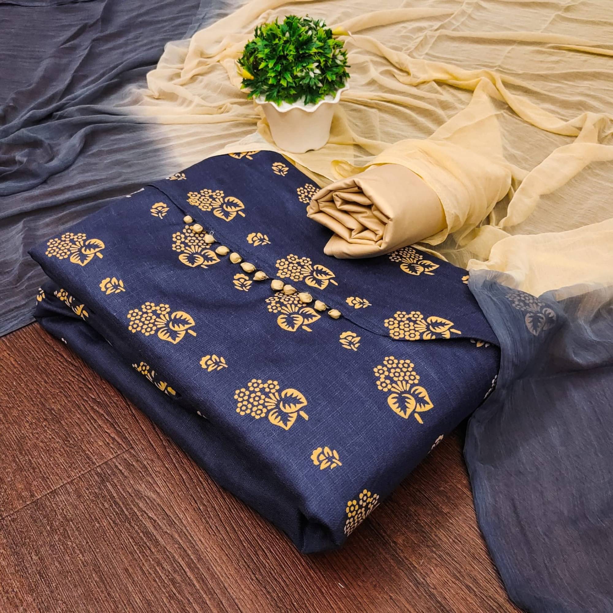Rangtulika Ethnics Unstitched Cotton Printed Dress Material - Navy Blue ( Pack of 1 ) Rangtulika Ethnics Unstitched Cotton Printed Dress Material - Navy Blue ( Pack of 1 )