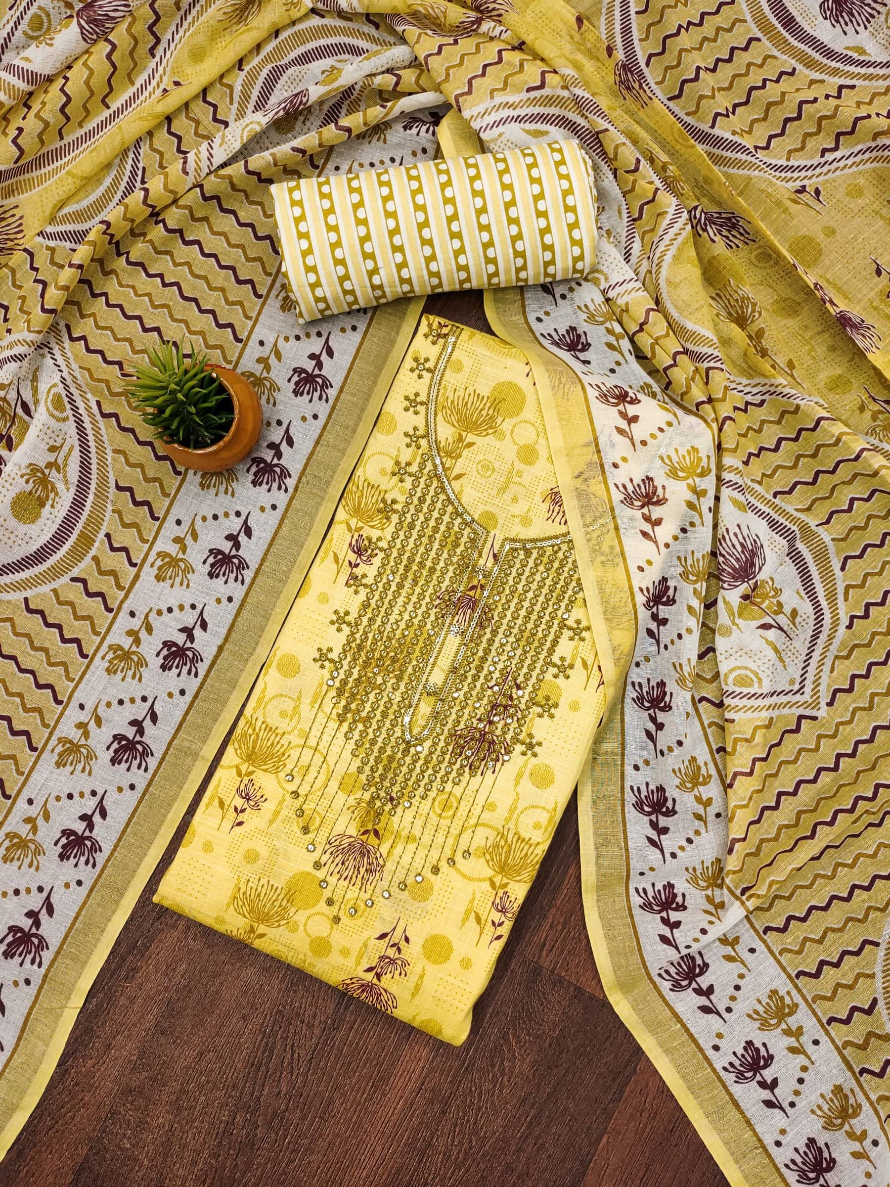 Rangtulika Ethnics Unstitched Cotton Printed Dress Material - Yellow ( Pack of 1 ) Rangtulika Ethnics Unstitched Cotton Printed Dress Material - Yellow ( Pack of 1 )