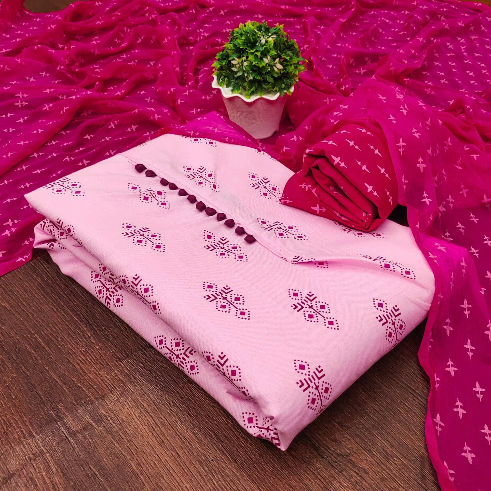 Rangtulika Ethnics Unstitched Cotton Printed Dress Material - Pink ( Pack of 1 ) Rangtulika Ethnics Unstitched Cotton Printed Dress Material - Pink ( Pack of 1 )